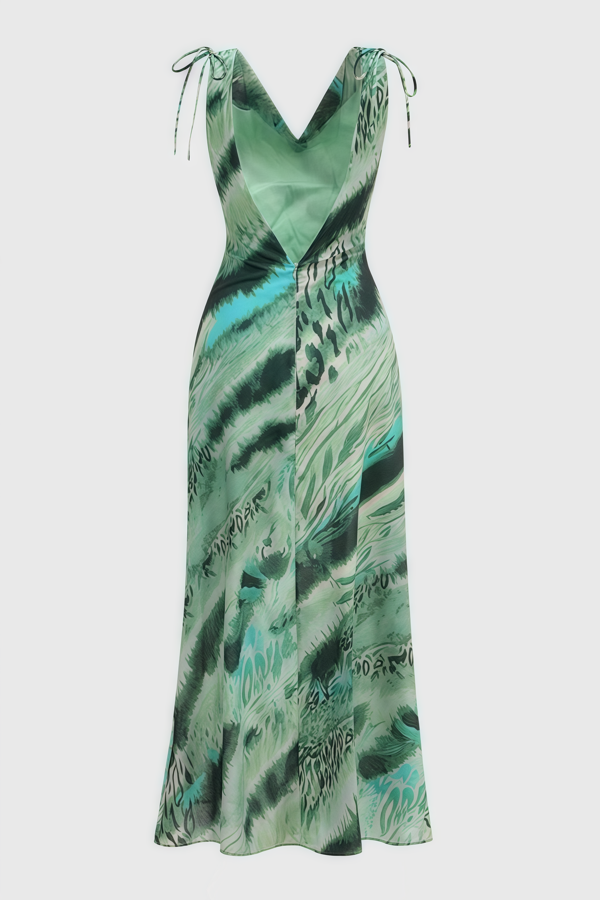 Erika Green Print Deep V Backless Maxi Dress