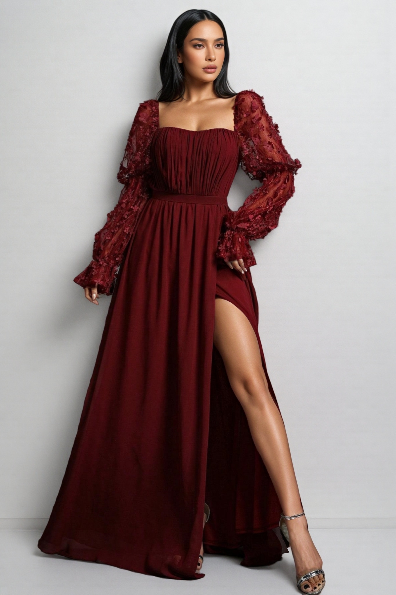 Wera Mesh Square Neck Maxi Dress