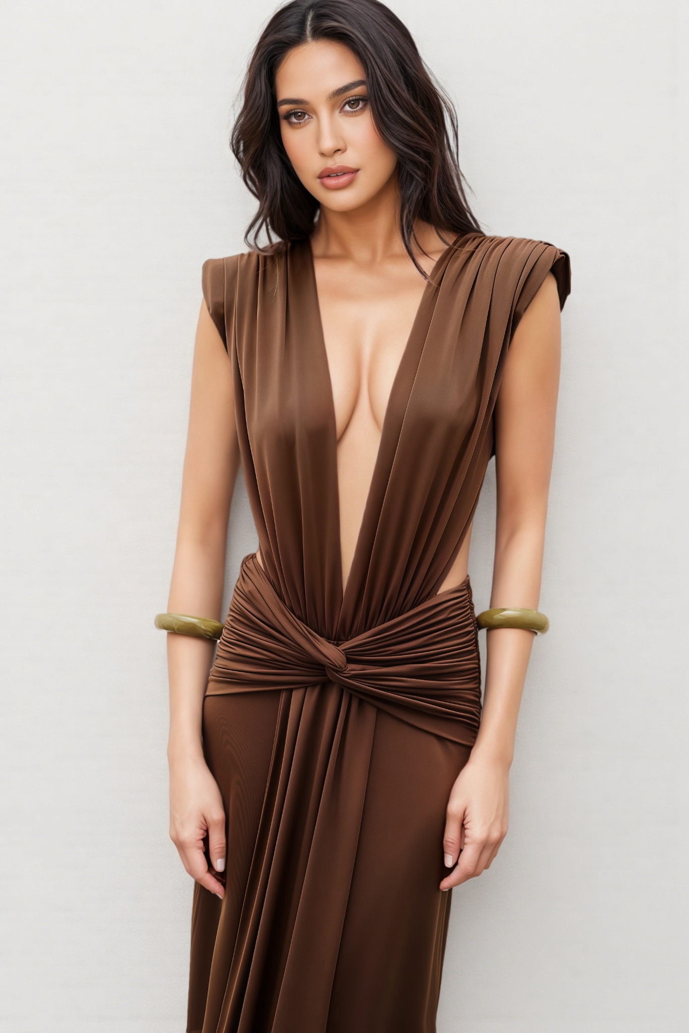 Xylond Brown Twist Sleeveless Maxi Dress