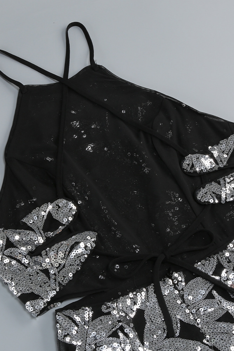 Inarl Embroidered Sequin Strappy Maxi Dress