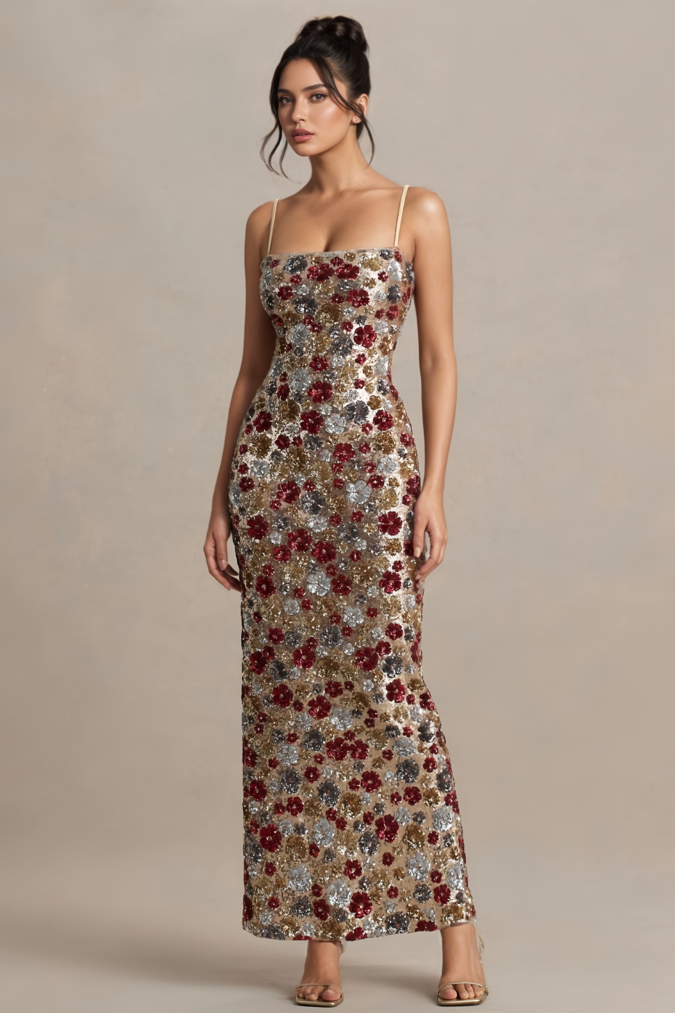 Garenxk  Floral Embellished Sequin Maxi Dress