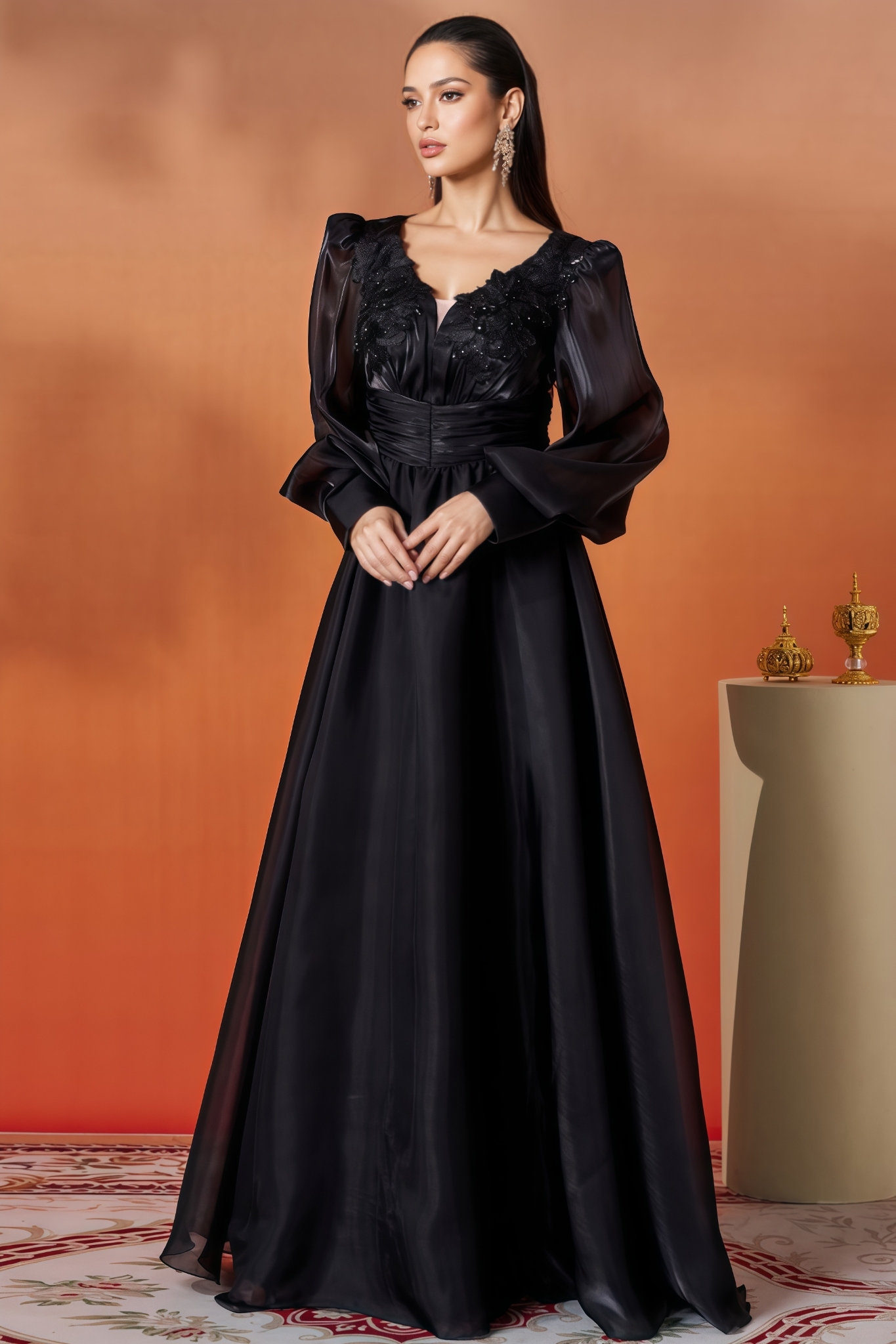 Opal Black V-Neck Lace Maxi Dress