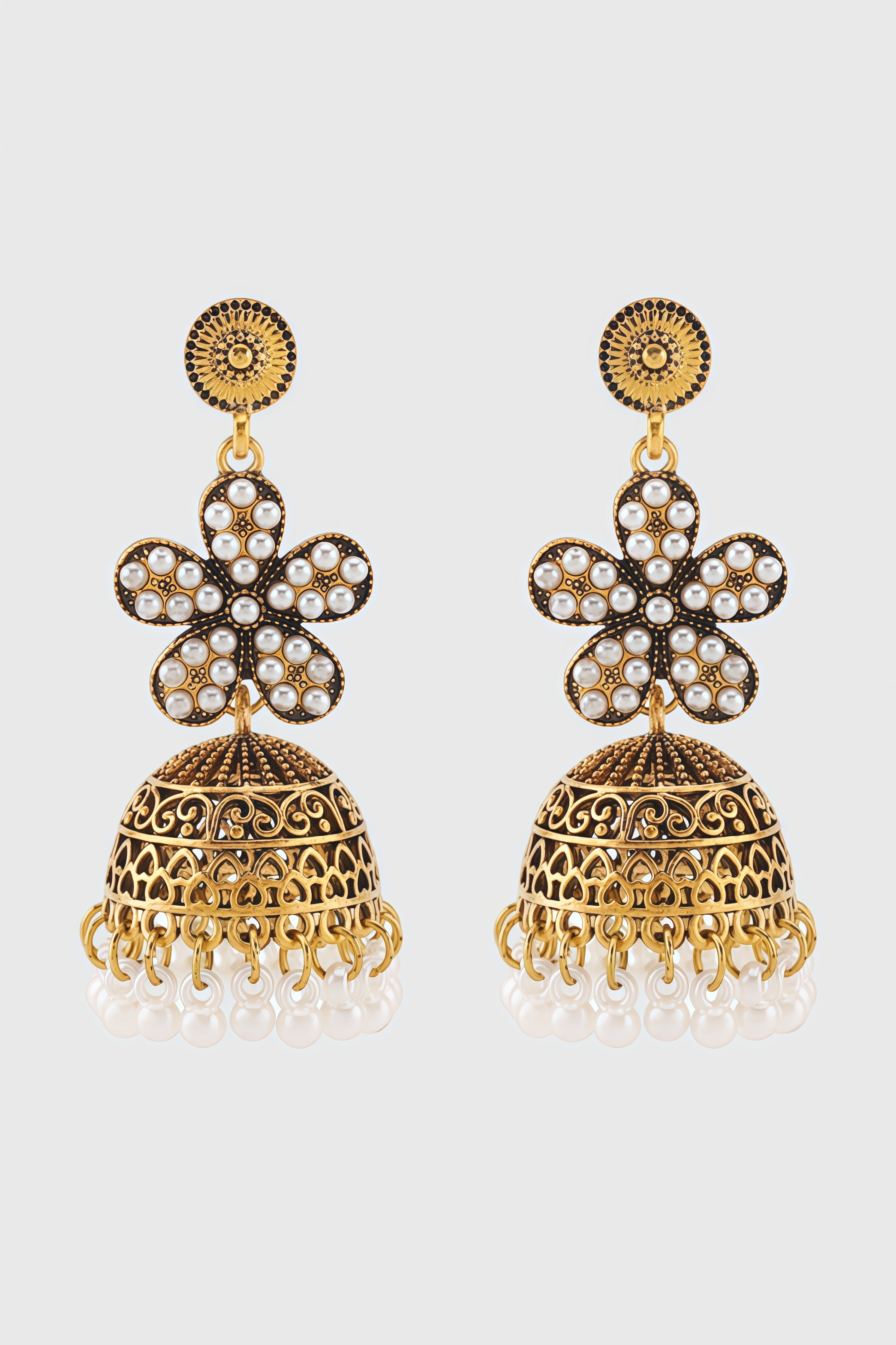 Wrynt Flower Pearl Bell Earrings