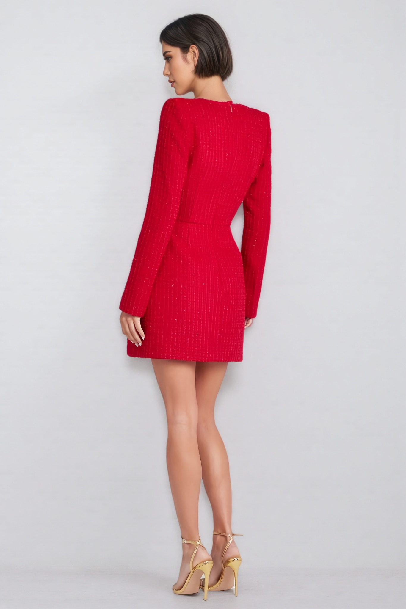 Yolia U Neck Long Sleeve Mini Dress-Red