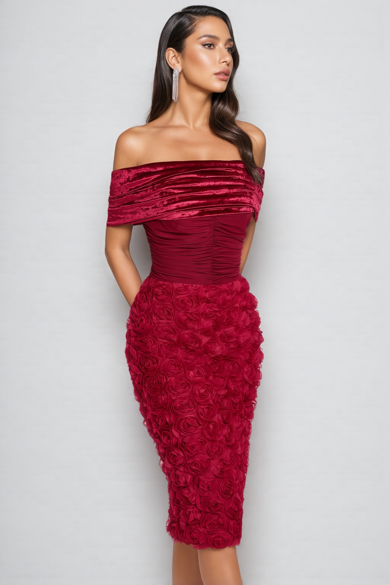 Hale 3D Floral Wrap Midi Dress