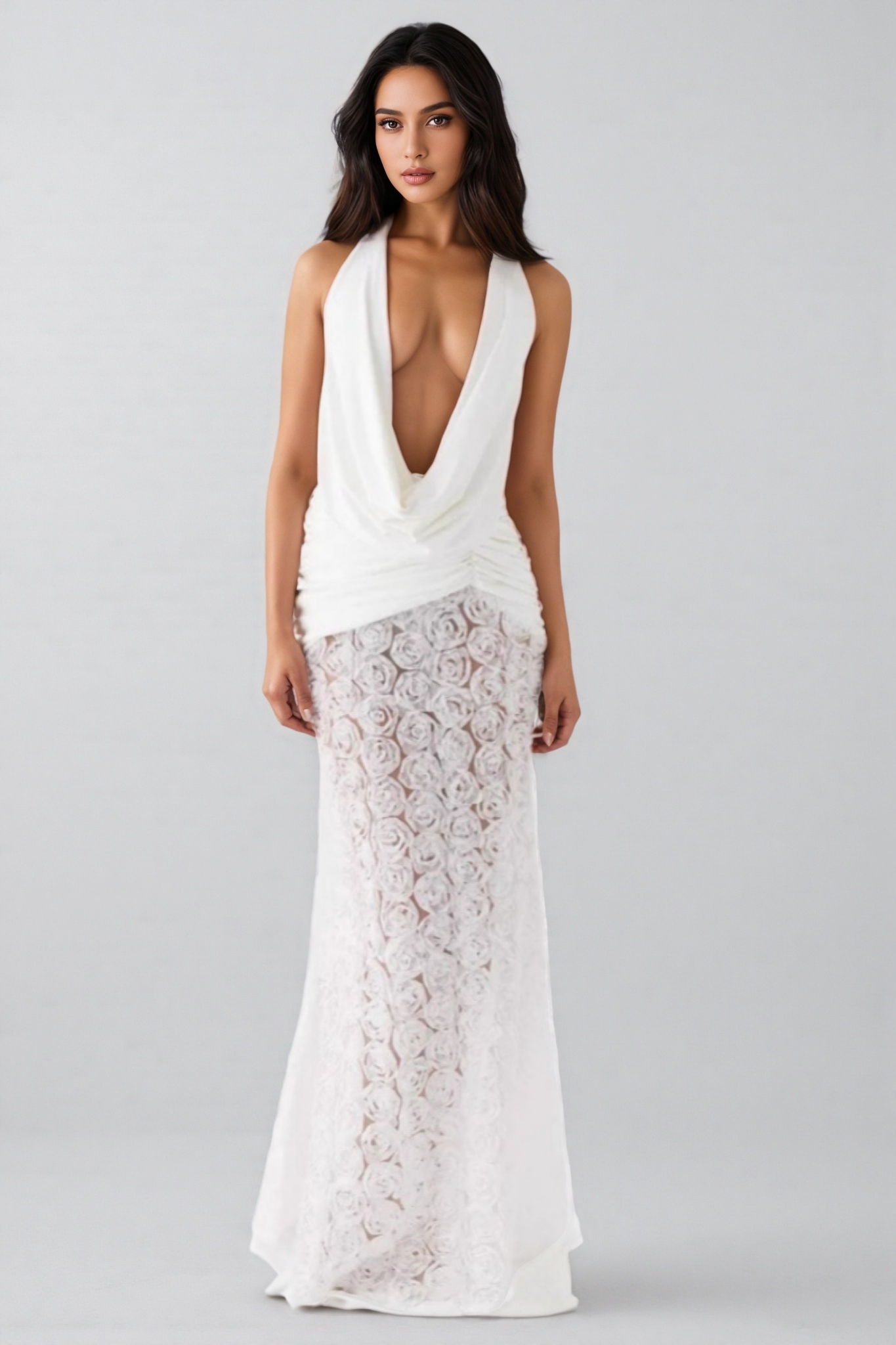 Zeni 3D Floral Backless Maxi Dress
