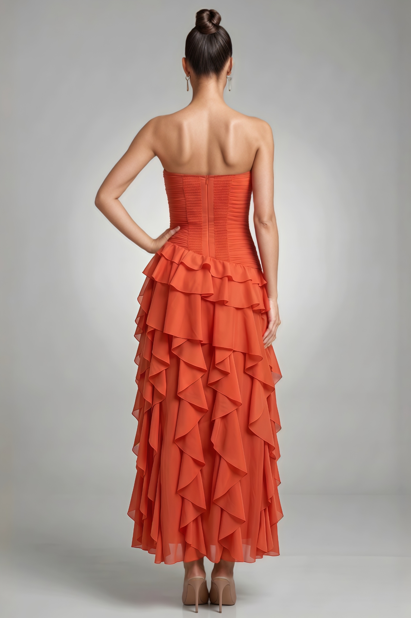 Atitcuse Orange Strapless Maxi Dress