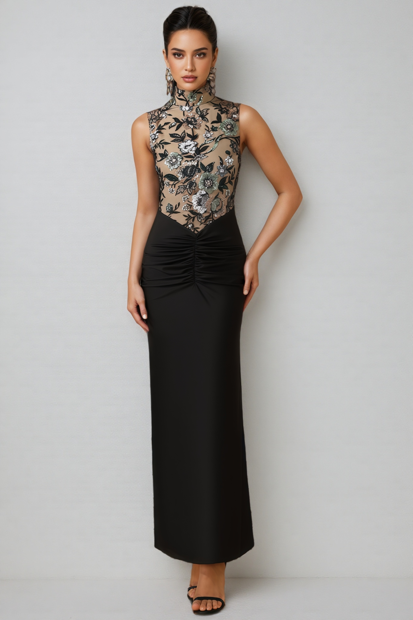 Calissa Embroidered Sequinned Floral Maxi Dress