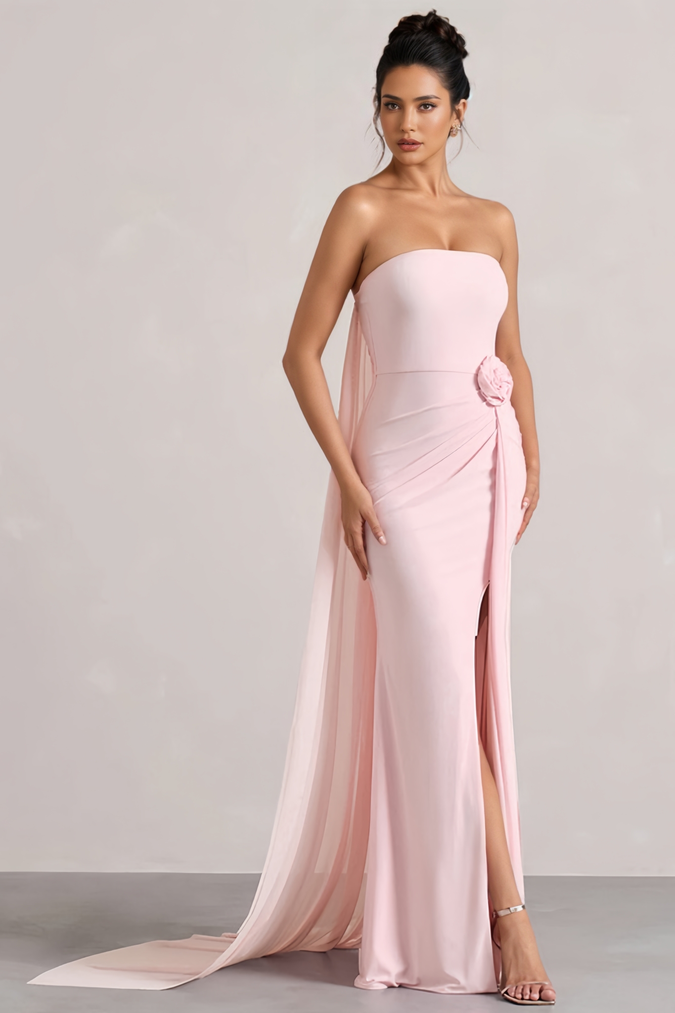 Harley Pink Strapless 3D Floral Slit Maxi Dress