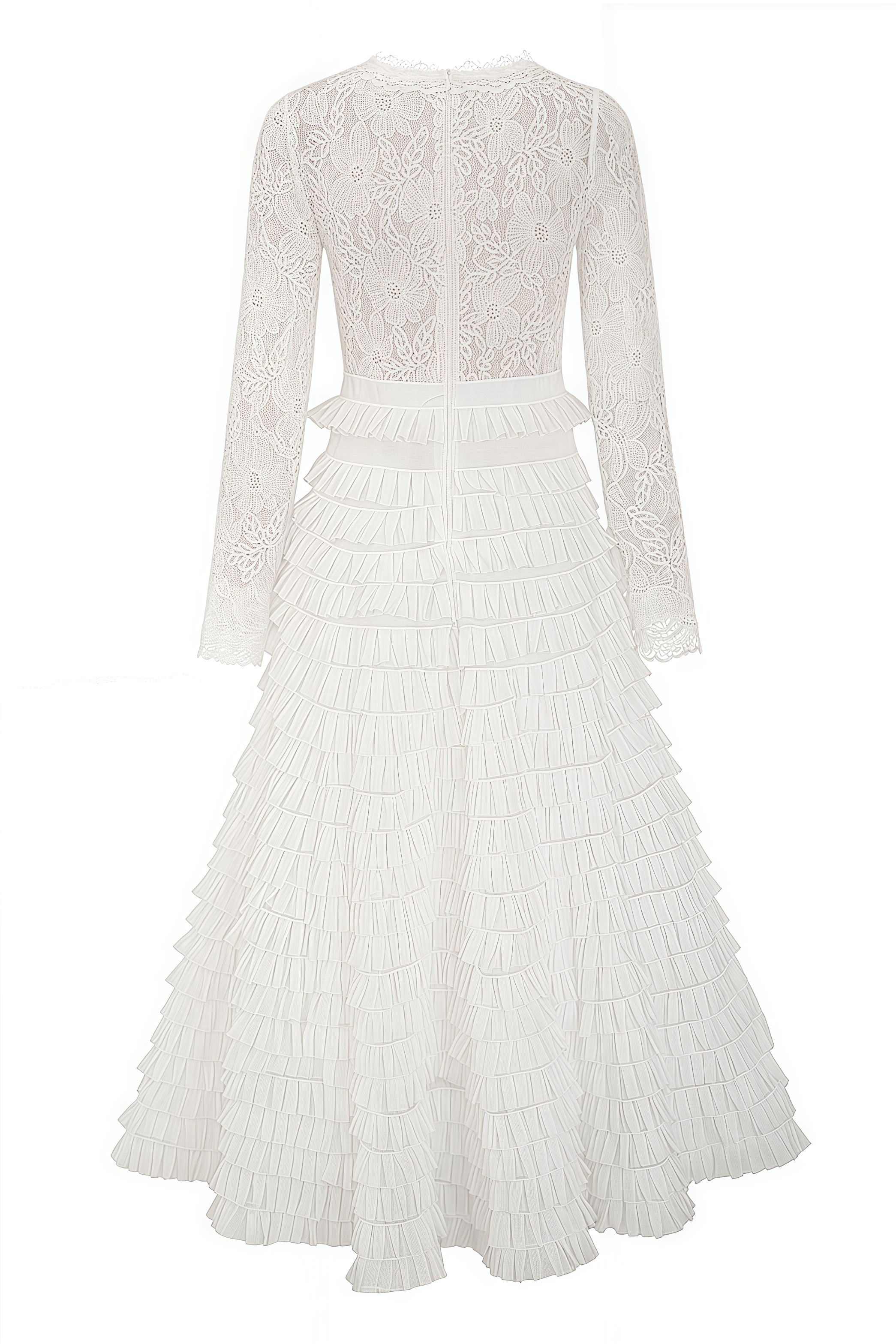 Yuio White Hollow Lace A-line Maxi Dress