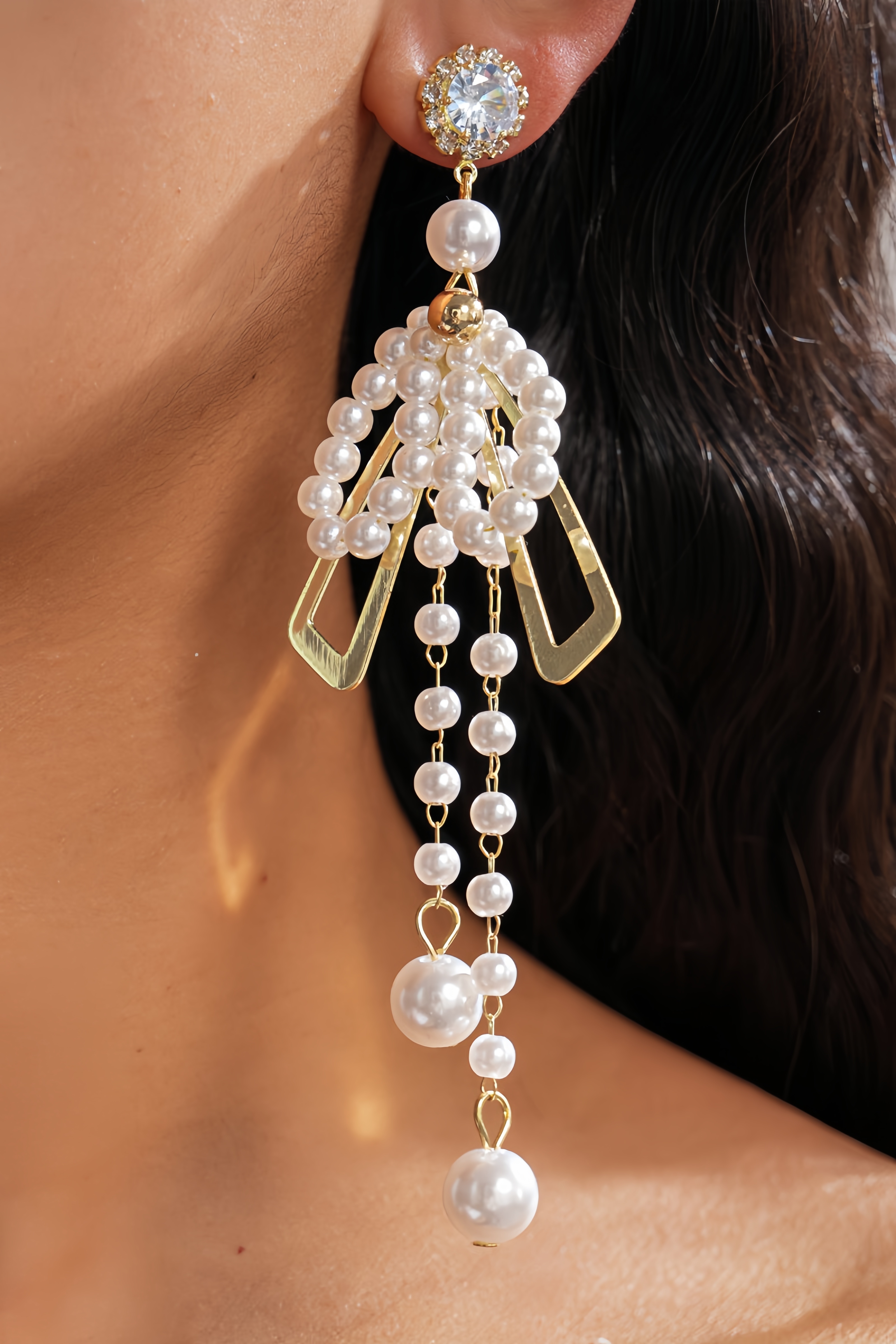 Danyie Pearl Bow Fringe Earrings