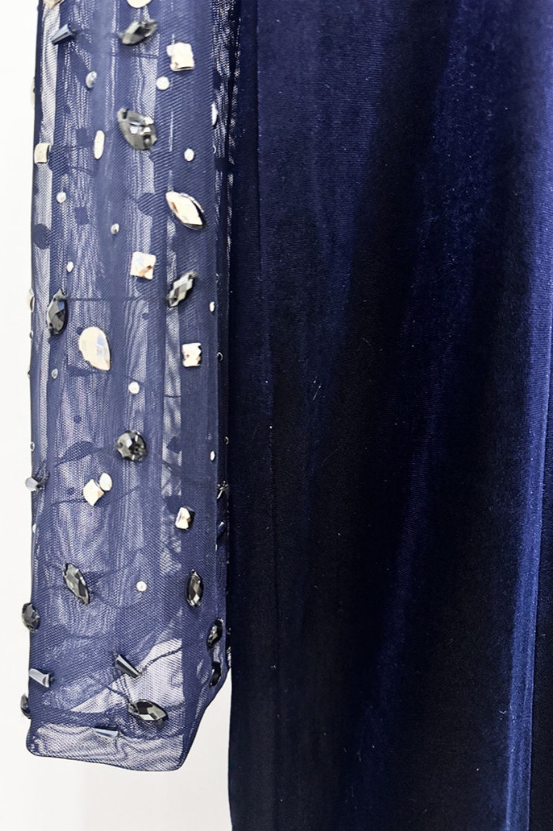 Evyra Blue Beaded Mesh Maxi Dress