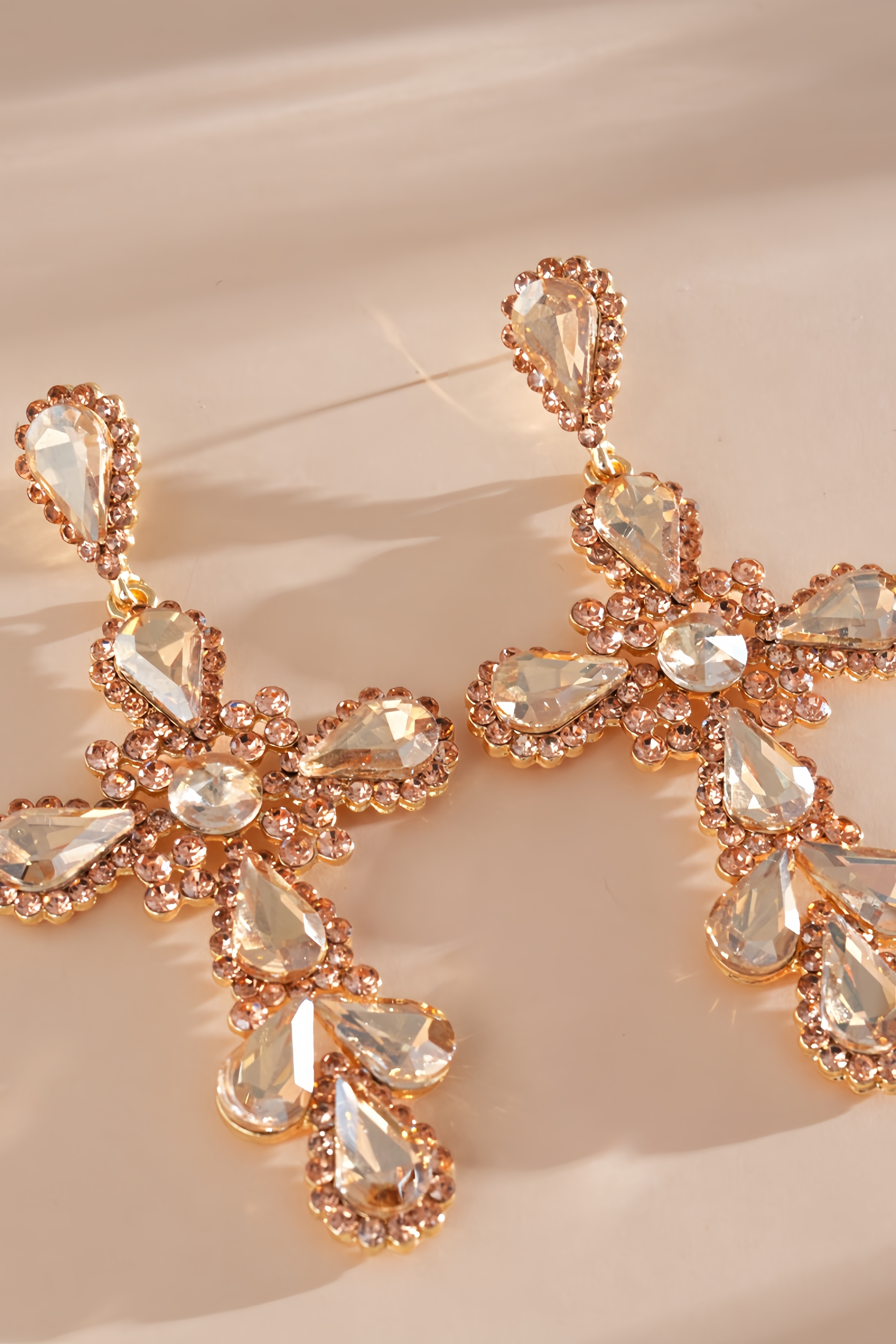 Sanuol Diamond Studded Teardrop Cross Earrings