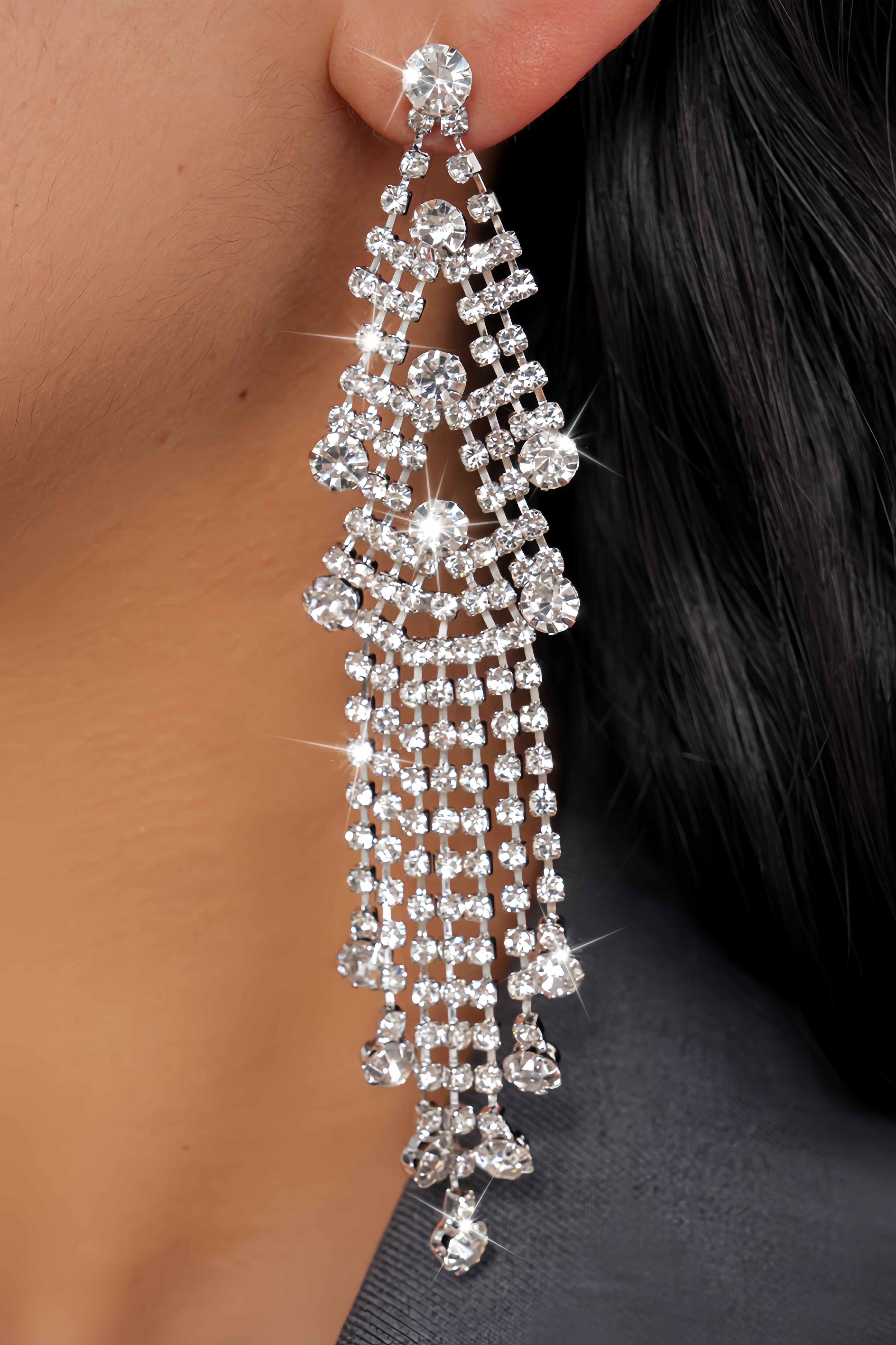 Evyeln Diamond Studded Geometric Fringe Earrings