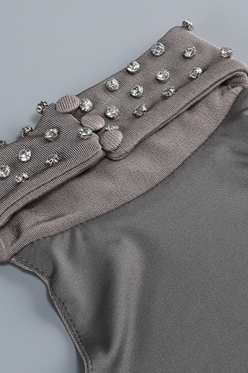 Lilvian Gray Backless Pleated Maxi Dress