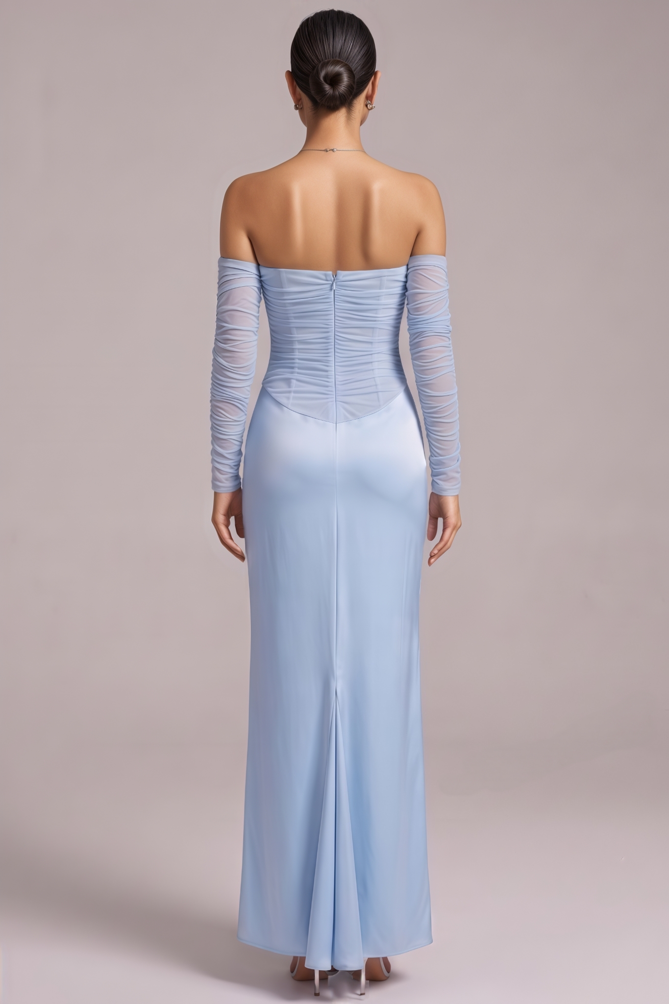 Mhian Blue Strapless Satin Maxi Dress