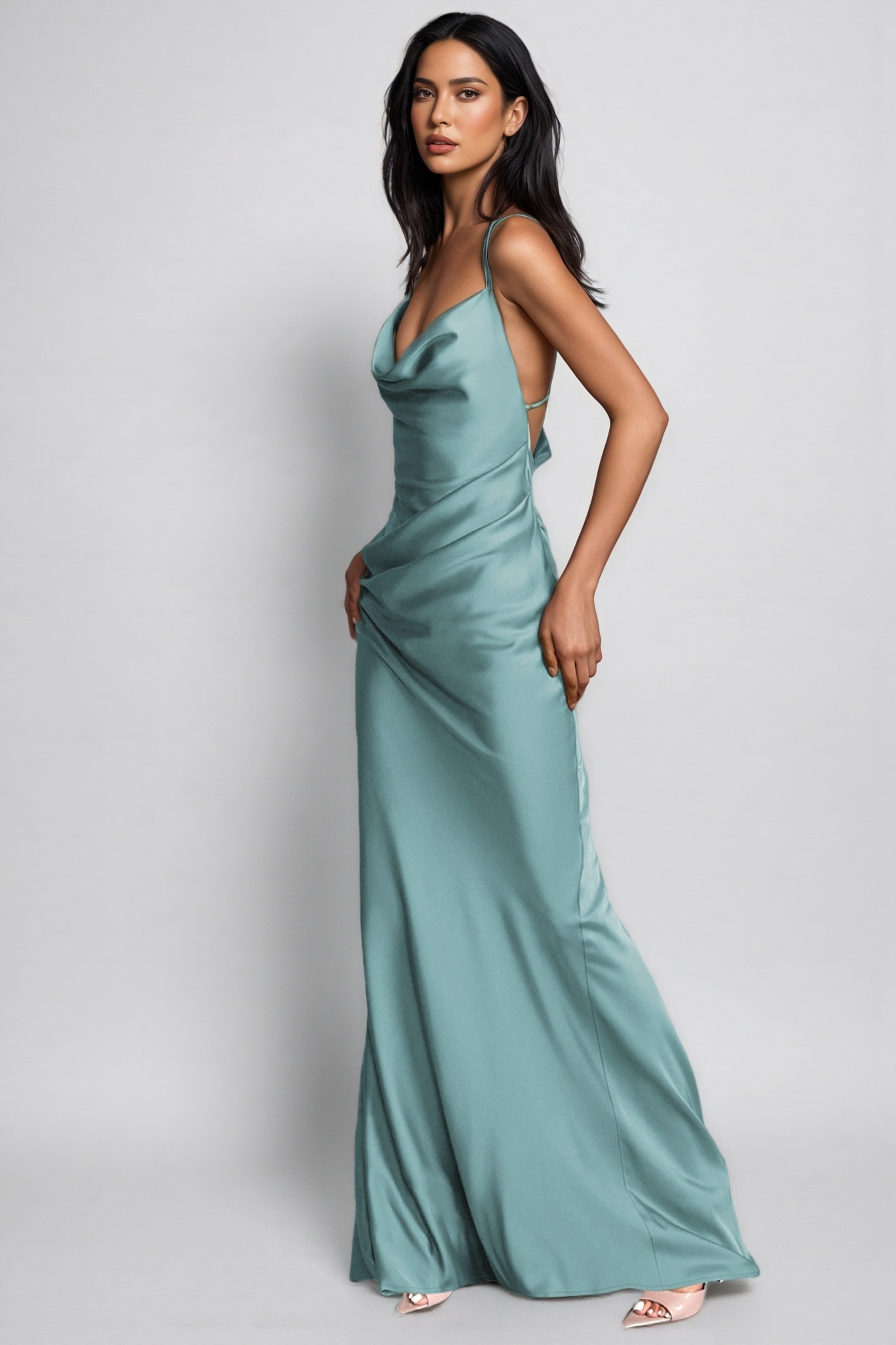 Makayah Satin Halter Neck Midi Dress