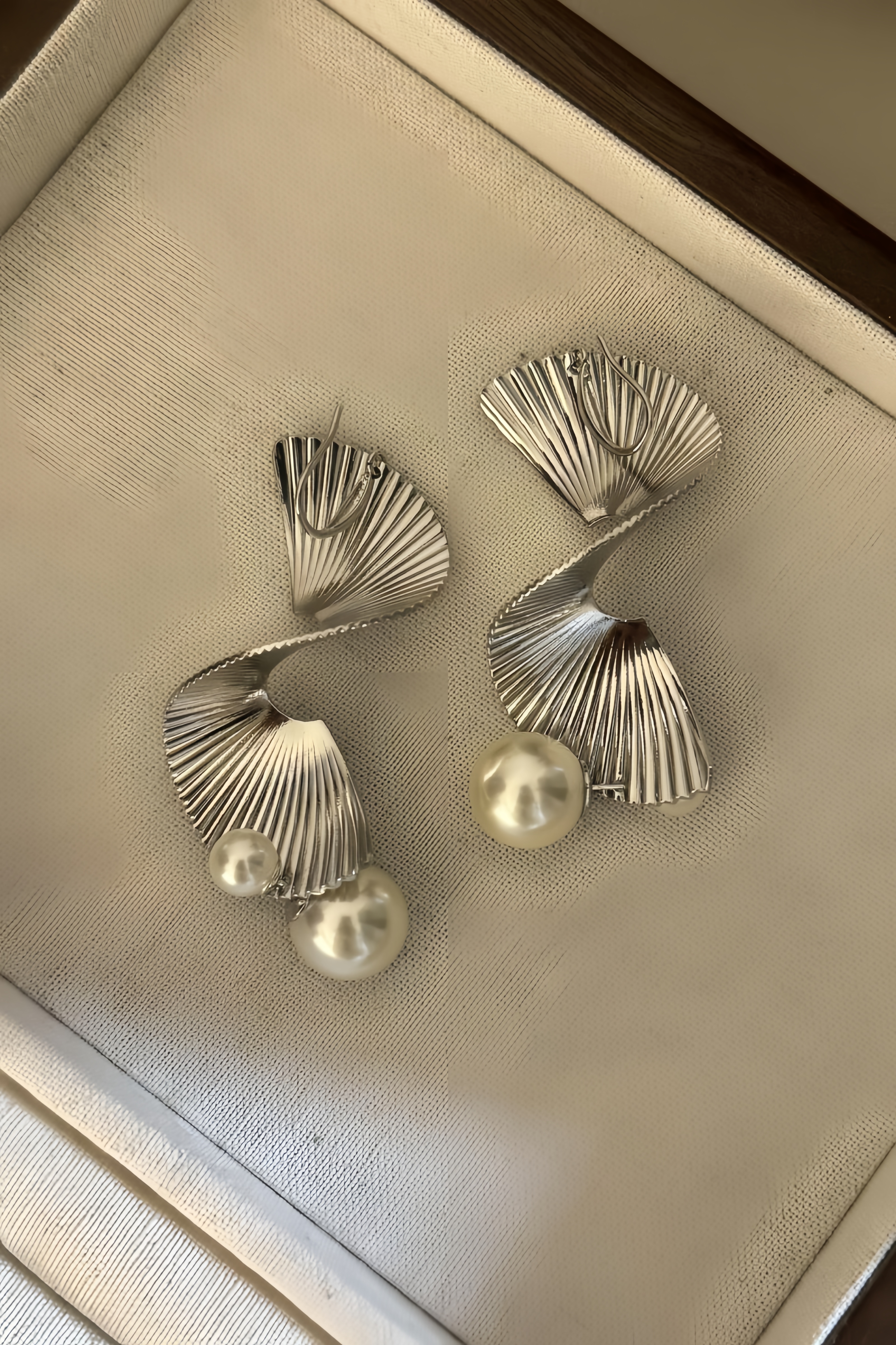 Kasey Wave Sector Pearl Tassels Silver Earrings