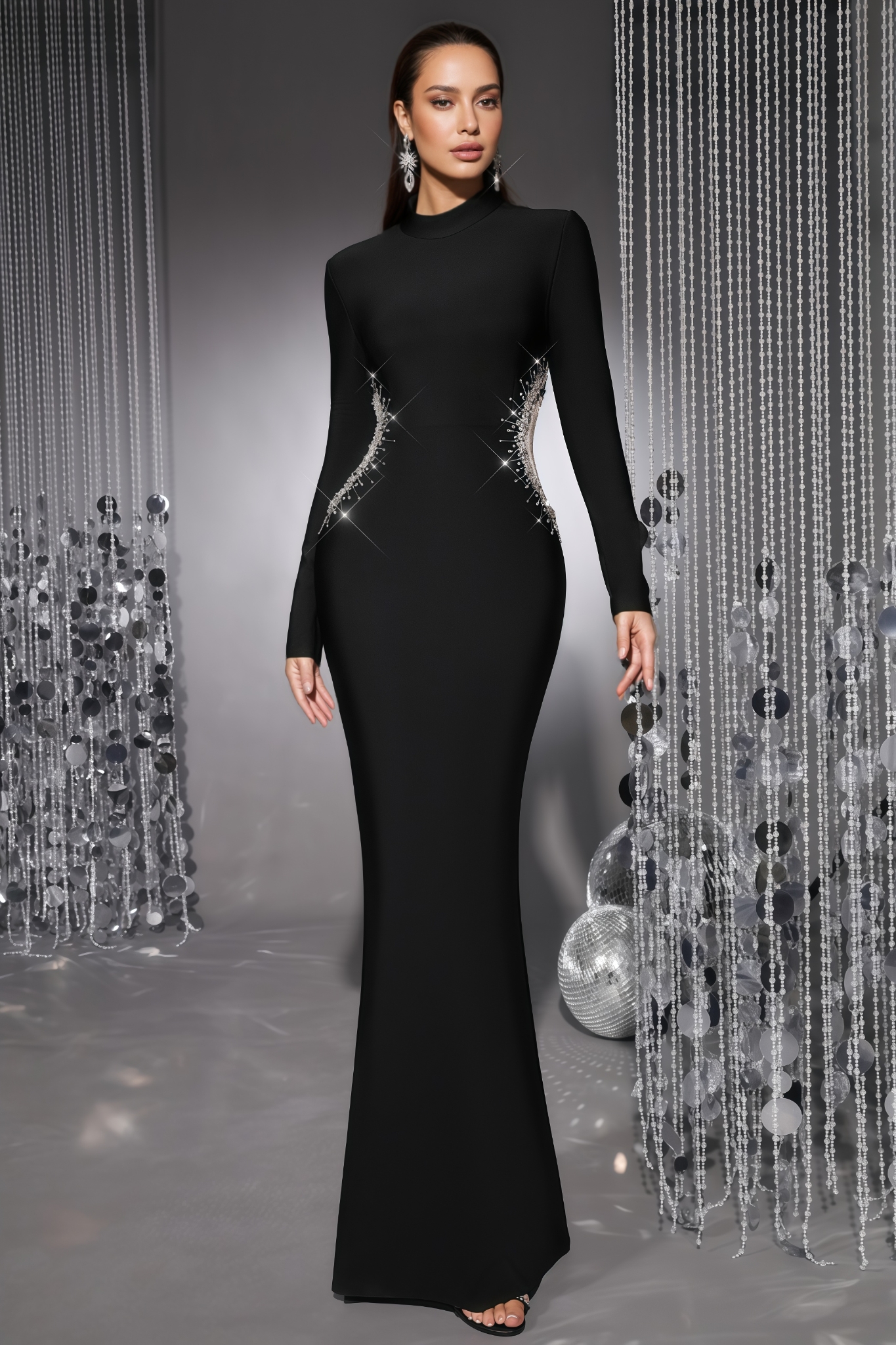 Daxorn Black Long Sleeve Bandage Maxi Dress