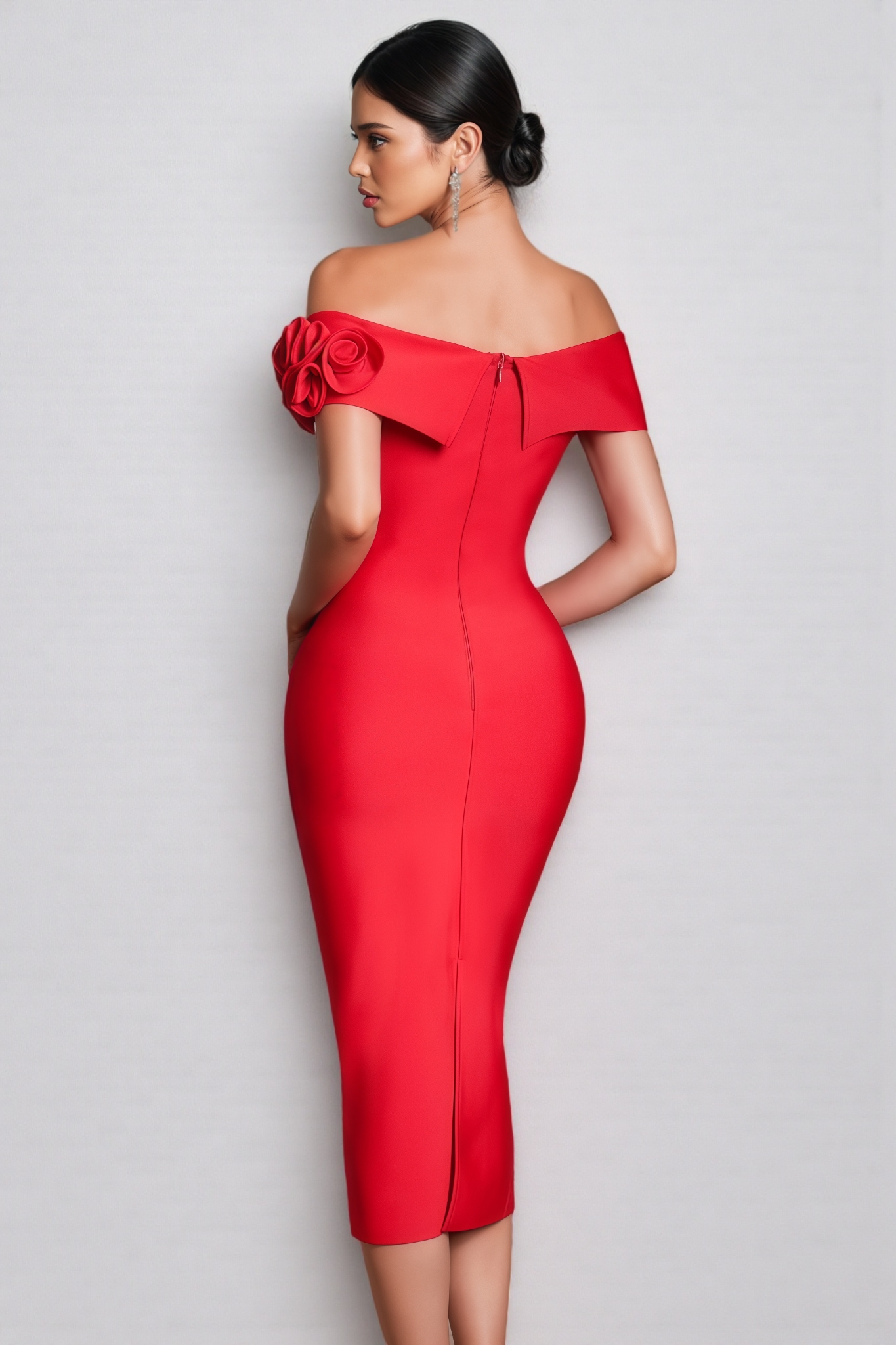 Lorelei Red 3D Floral Bandage Midi Dress