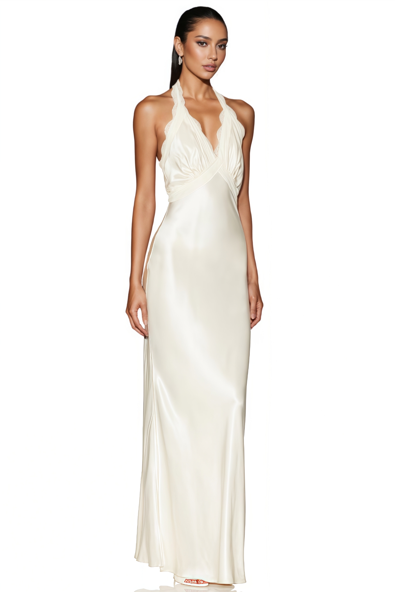Sagan White Halter Neck Lace Maxi Dress