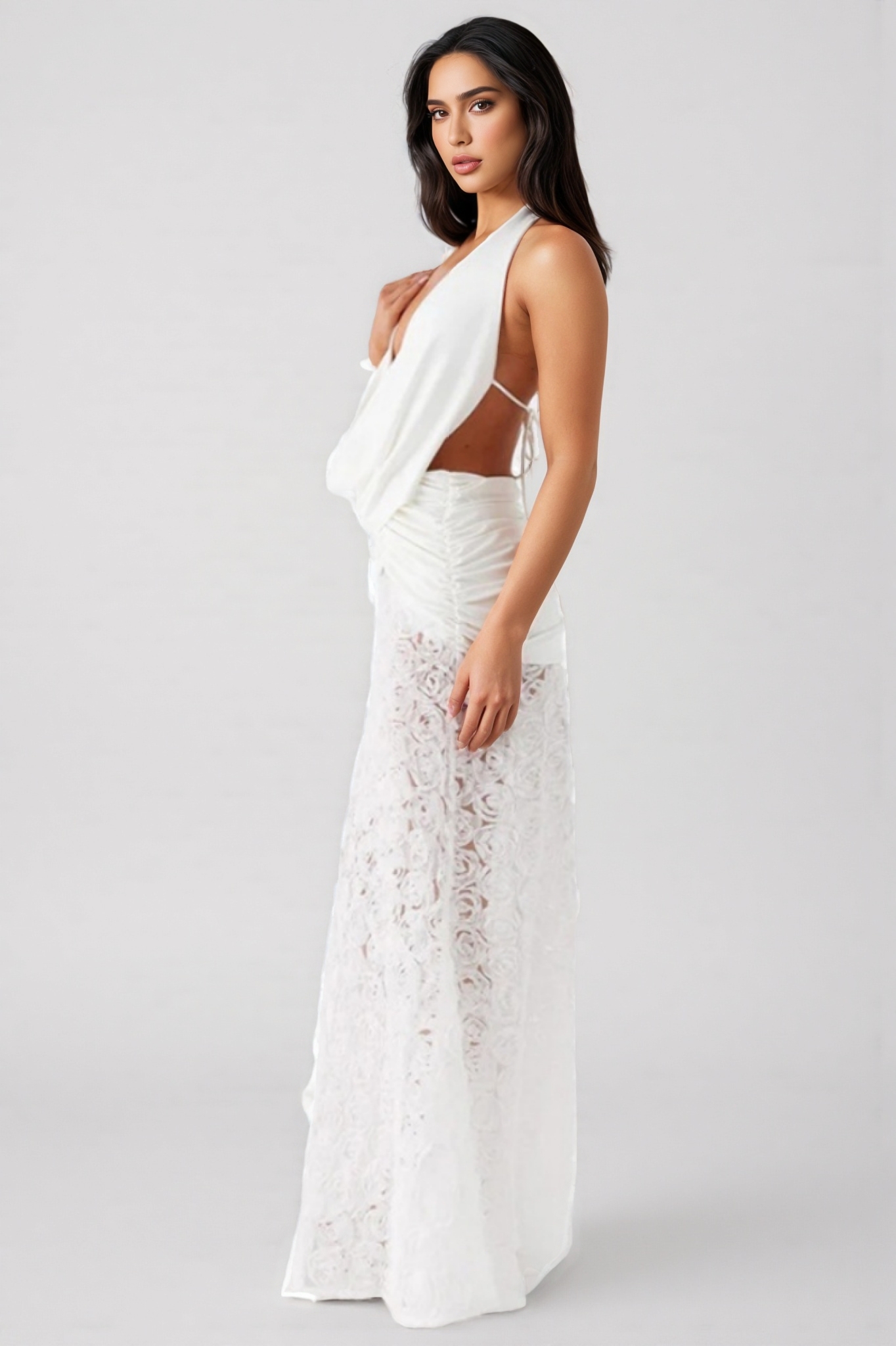 Zeni 3D Floral Backless Maxi Dress