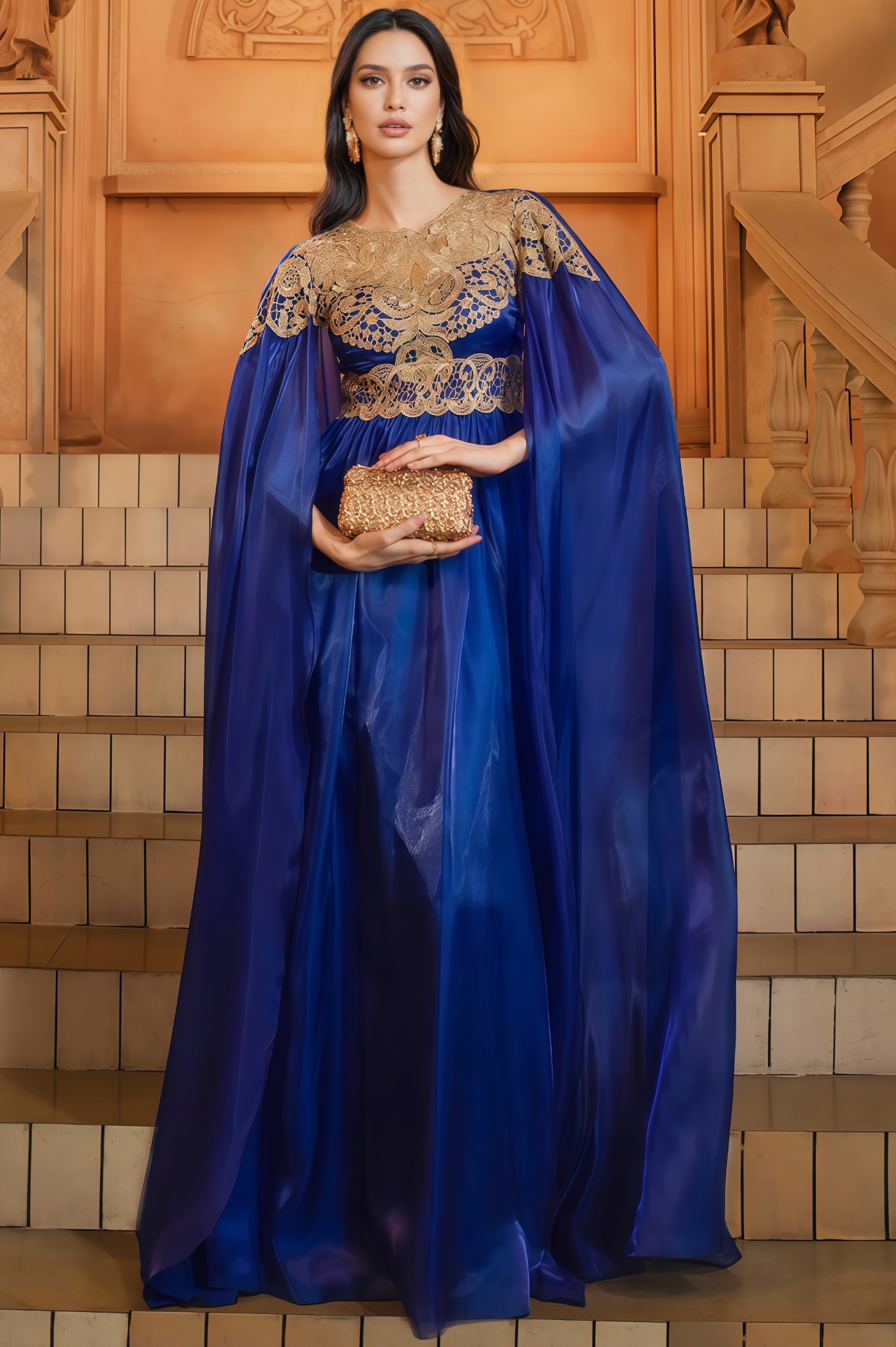 Joren Blue Long Sleeve Round Neck Maxi Dress