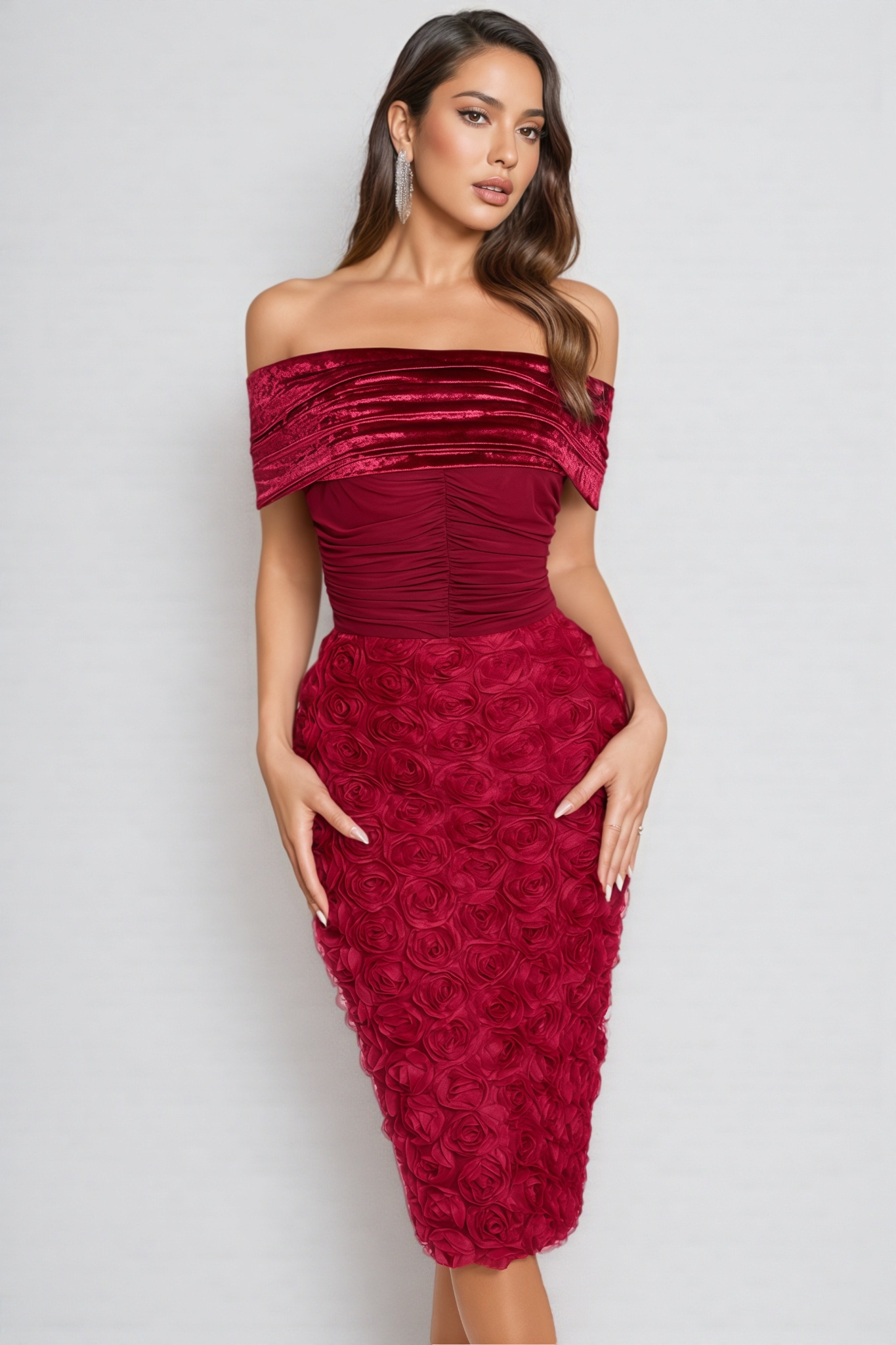 Hale 3D Floral Wrap Midi Dress