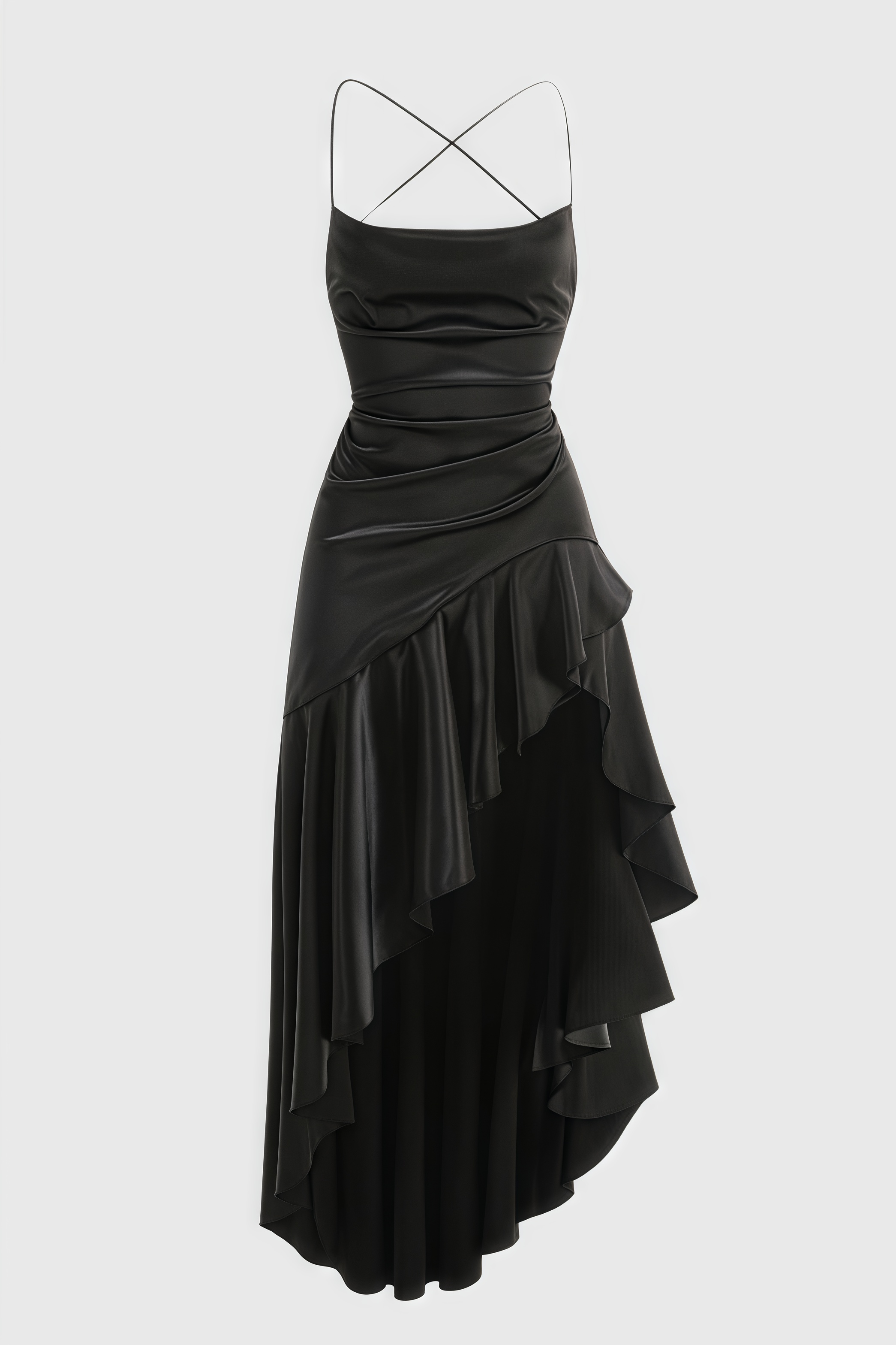 Finned Black Halter Ruffle Maxi Dress