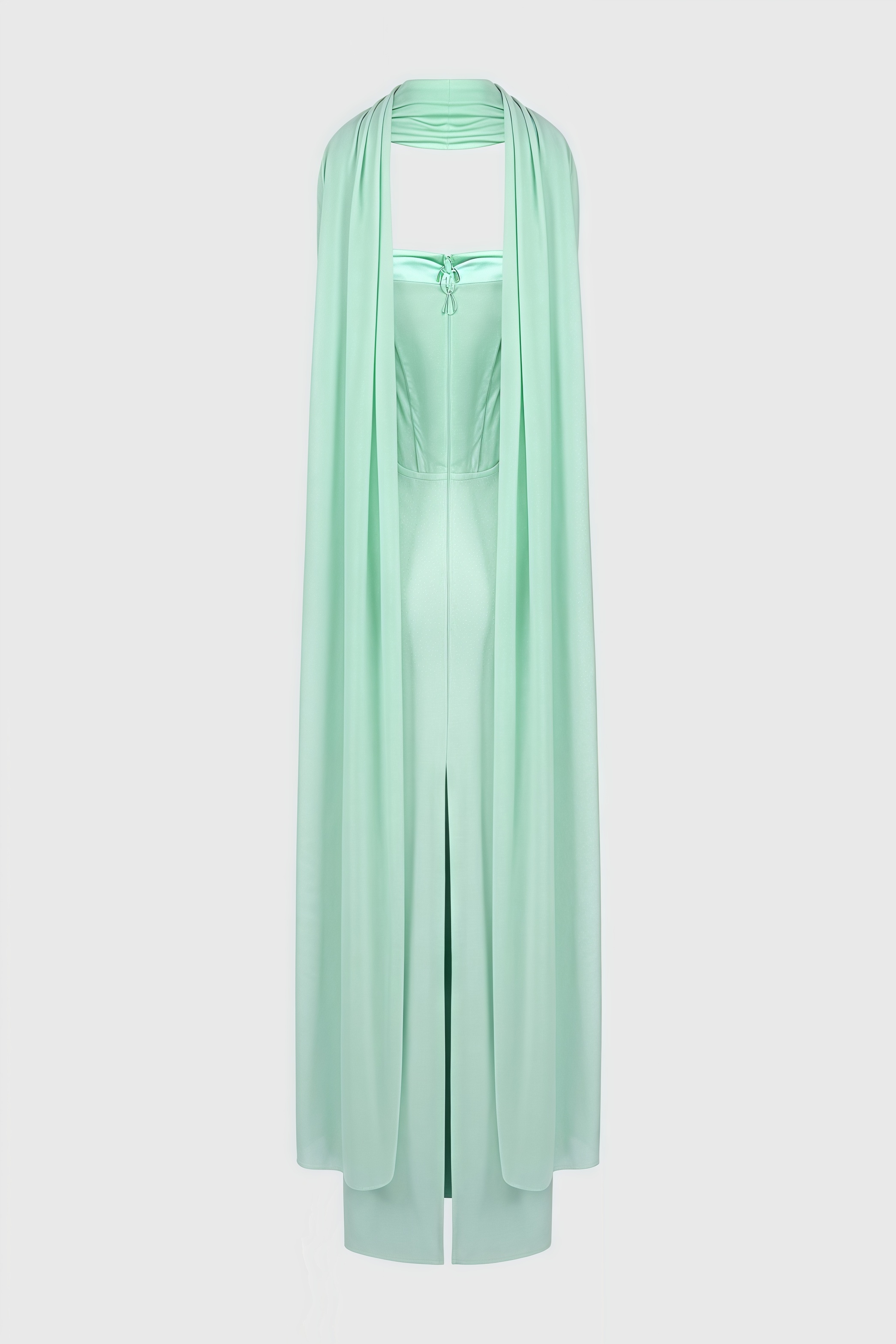 Gened Green Ribbon Sheer Chiffon Maxi Dress 