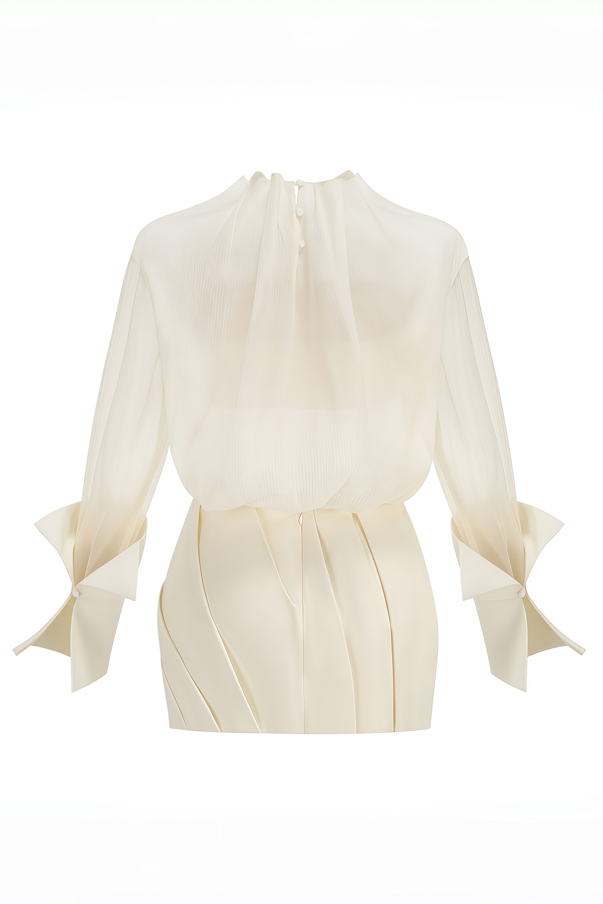 Dessa Beige Long Sleeve Pleated Mini Dress Set