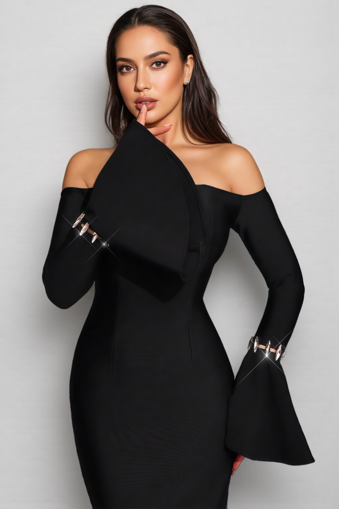 Harenx Black Off The Shoulder Bandage Maxi Dress