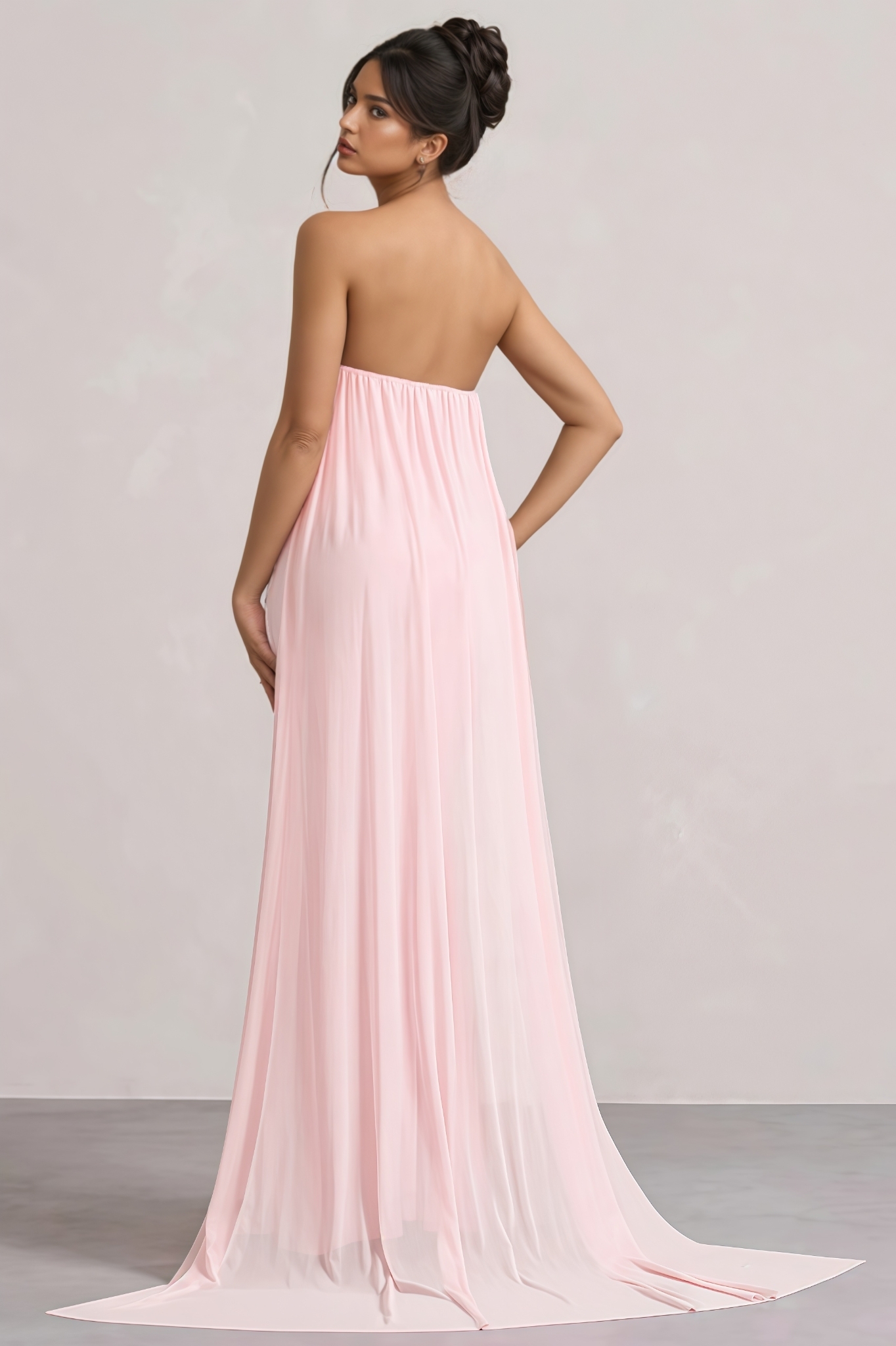 Harley Pink Strapless 3D Floral Slit Maxi Dress