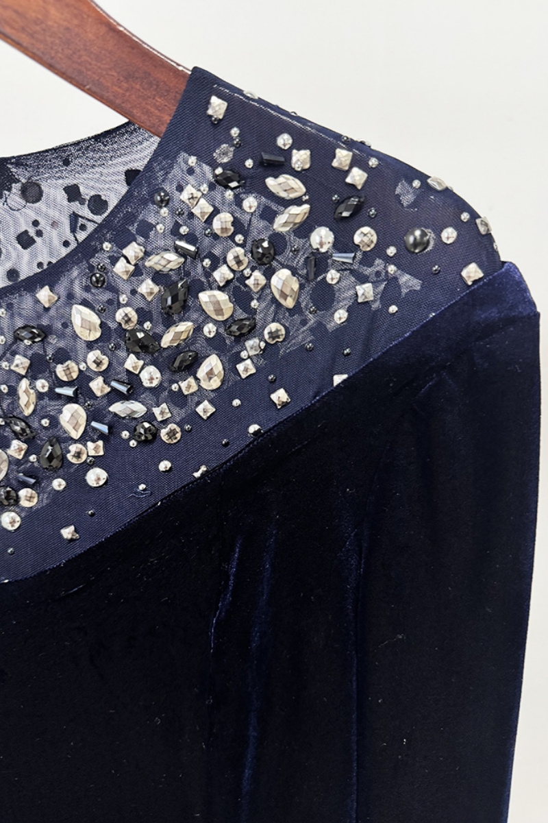 Evyra Blue Beaded Mesh Maxi Dress