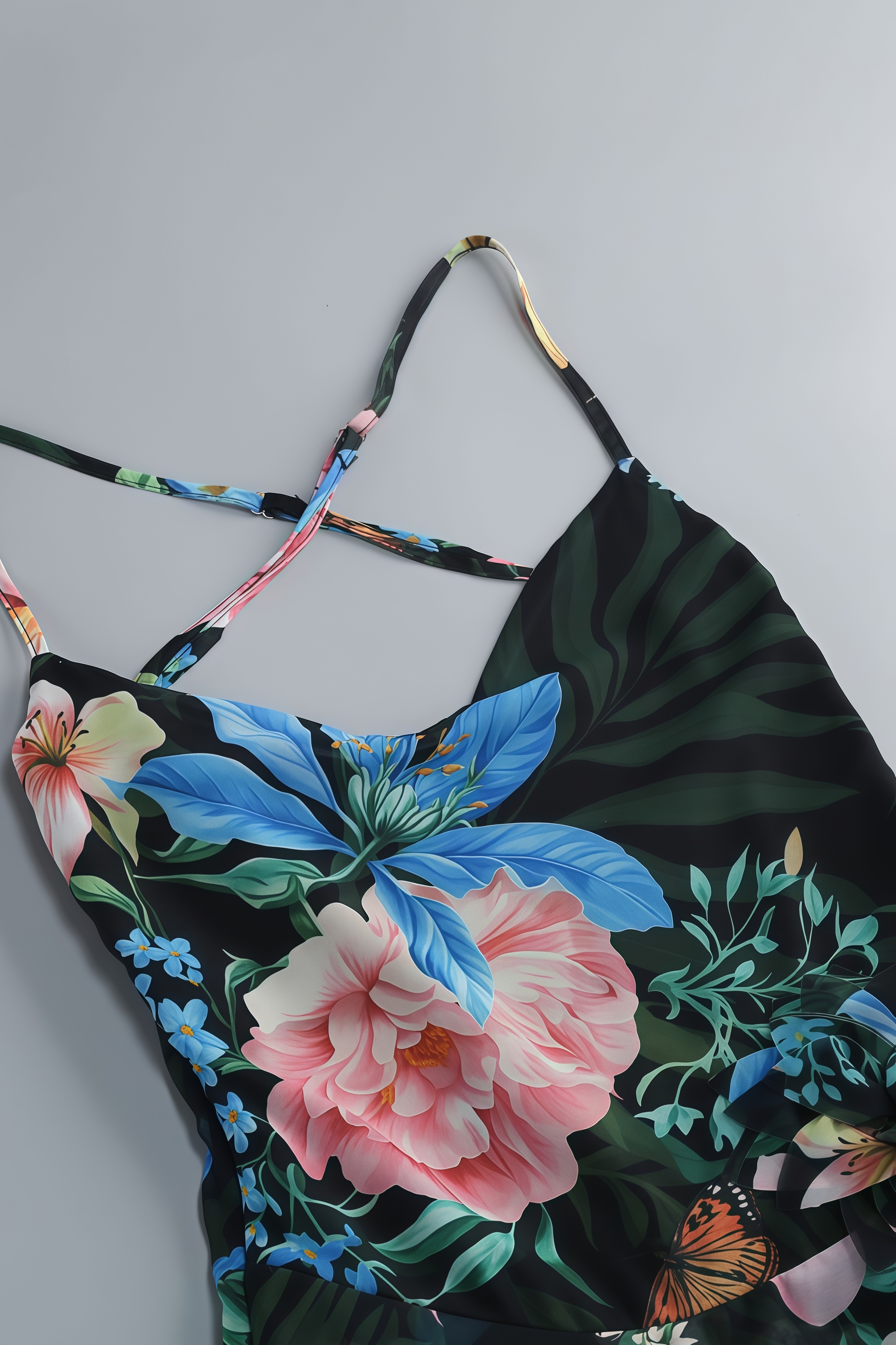 Jormany Green Halter Floral Maxi Dress