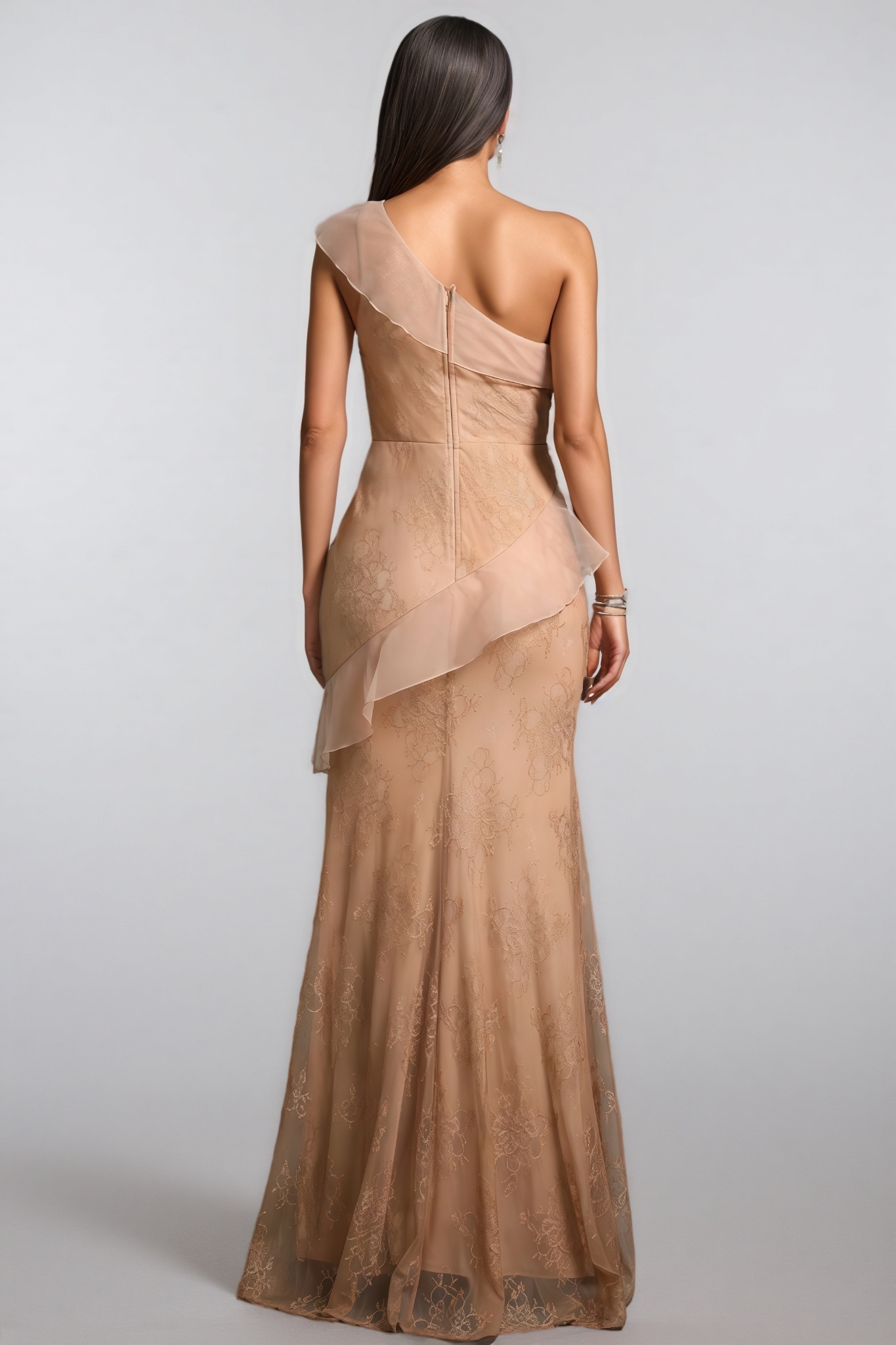 Royalty One-Shoulder Fishtail Slit Maxi Dress