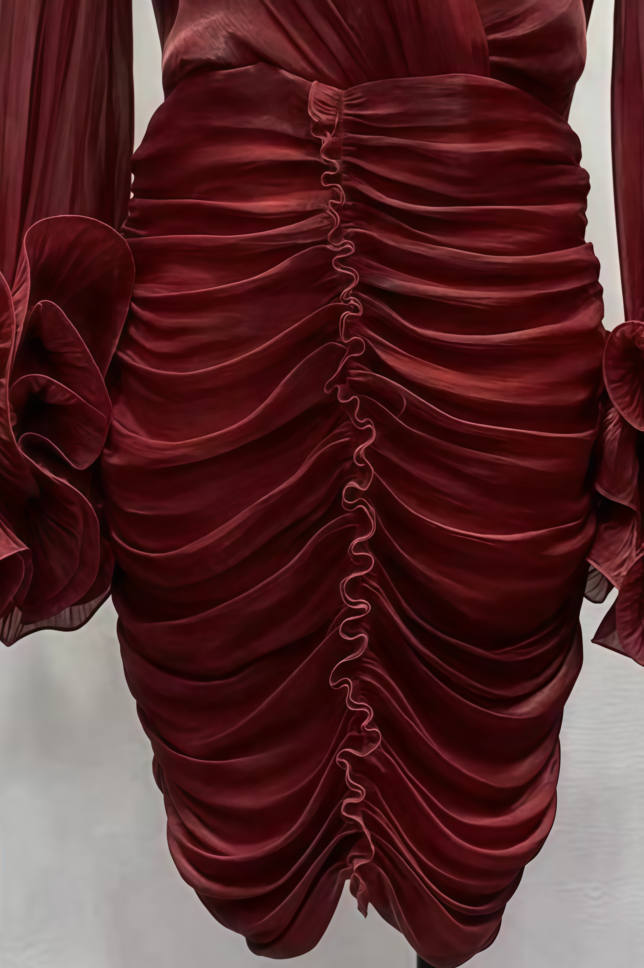 Quenx Red Pleated 3D Floral Mini Dress