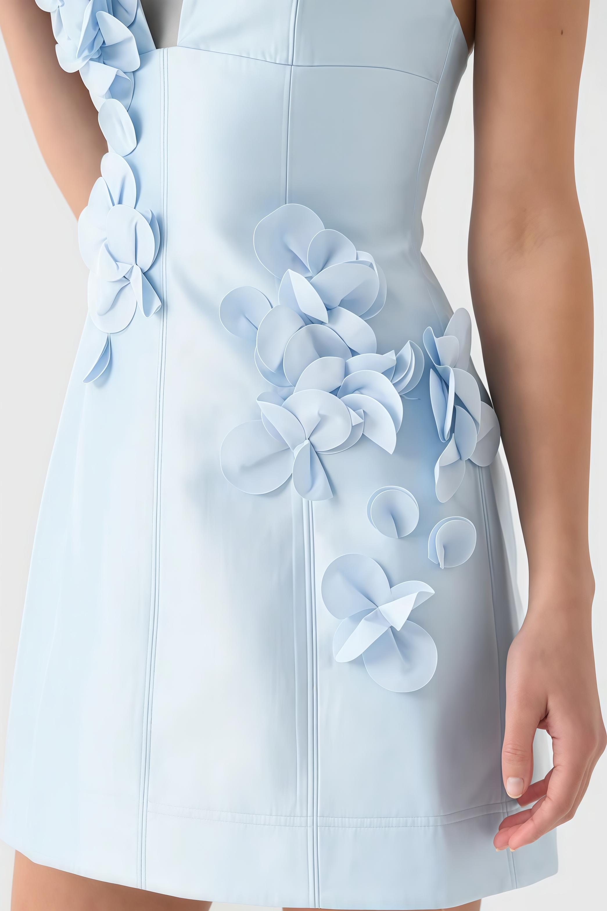 Raldris Blue Backless 3D Floral Mini Dress