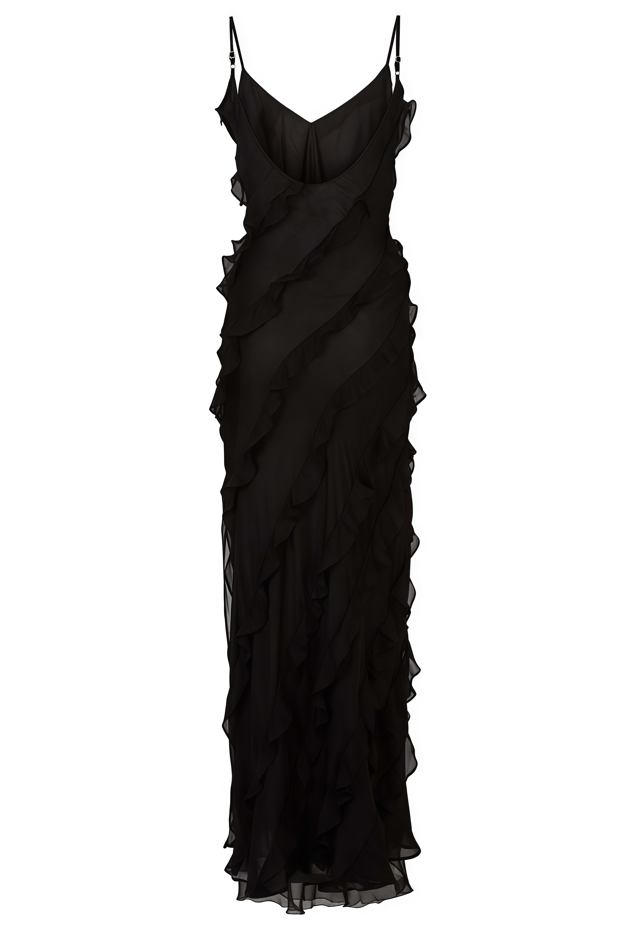 Uvyint Black Ruffled Maxi Slip Dress