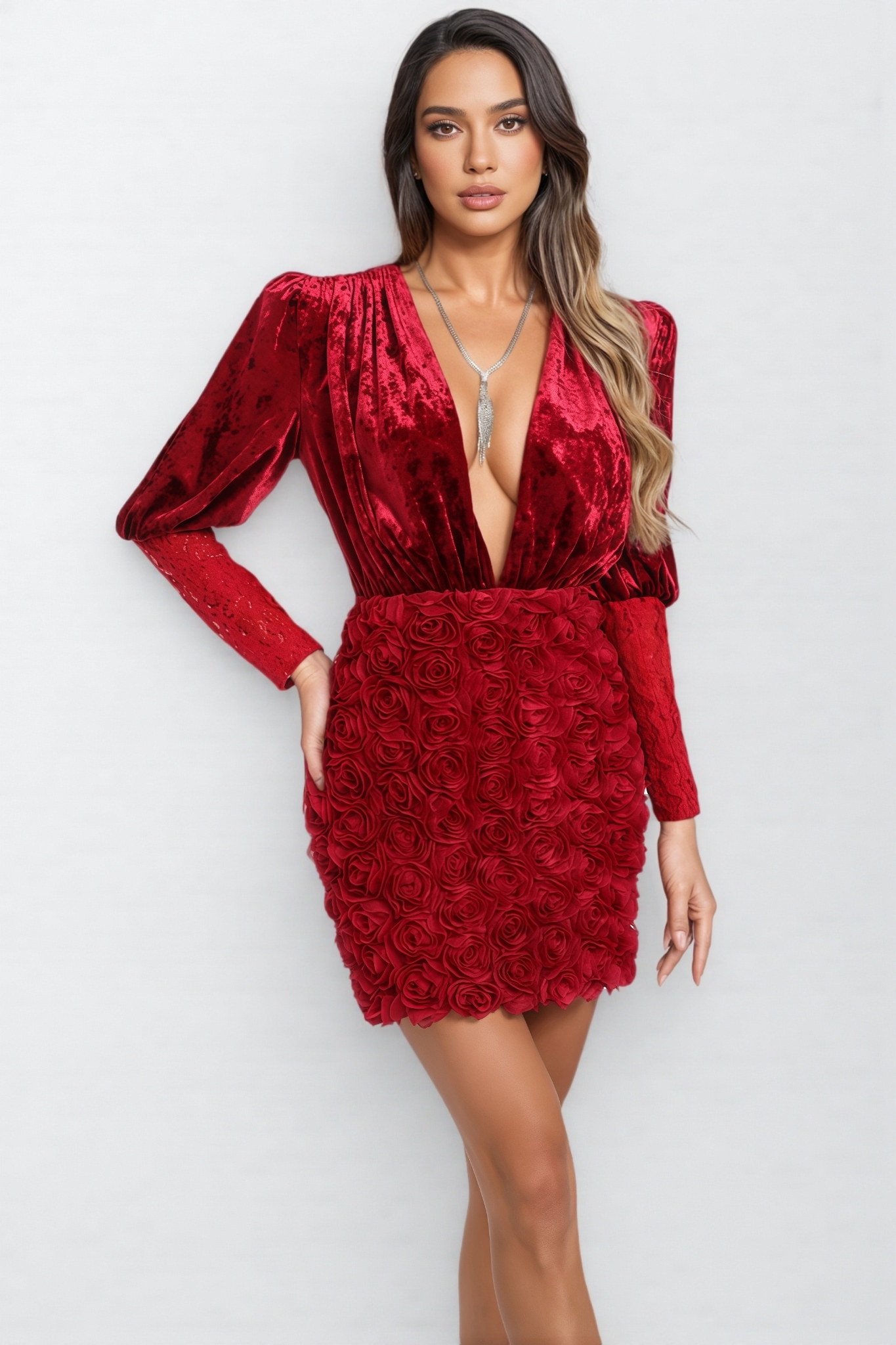 Dax 3D Floral Long Sleeve Mini Dress