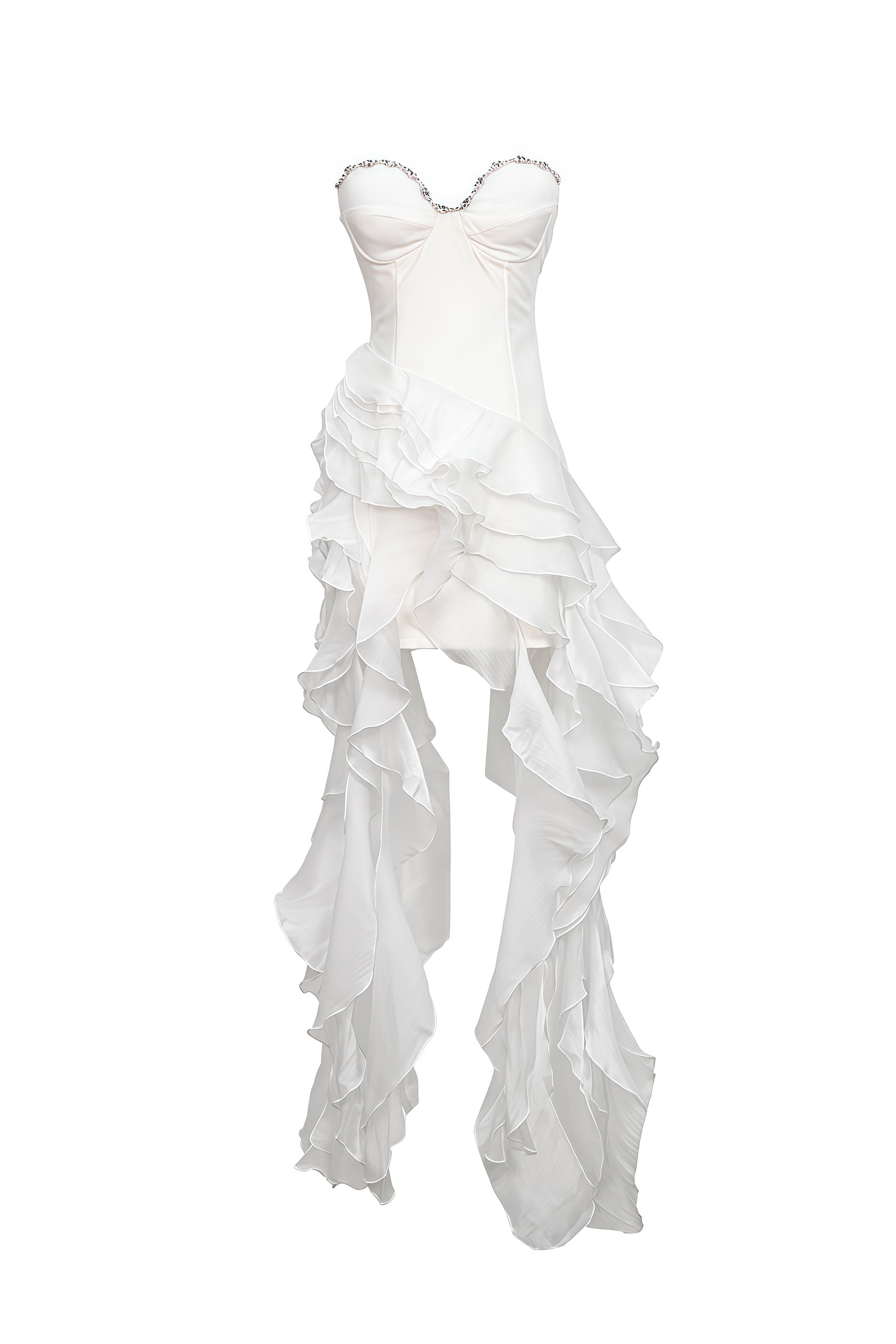 Syrenk White Strapless Ruffled Maxi Dress