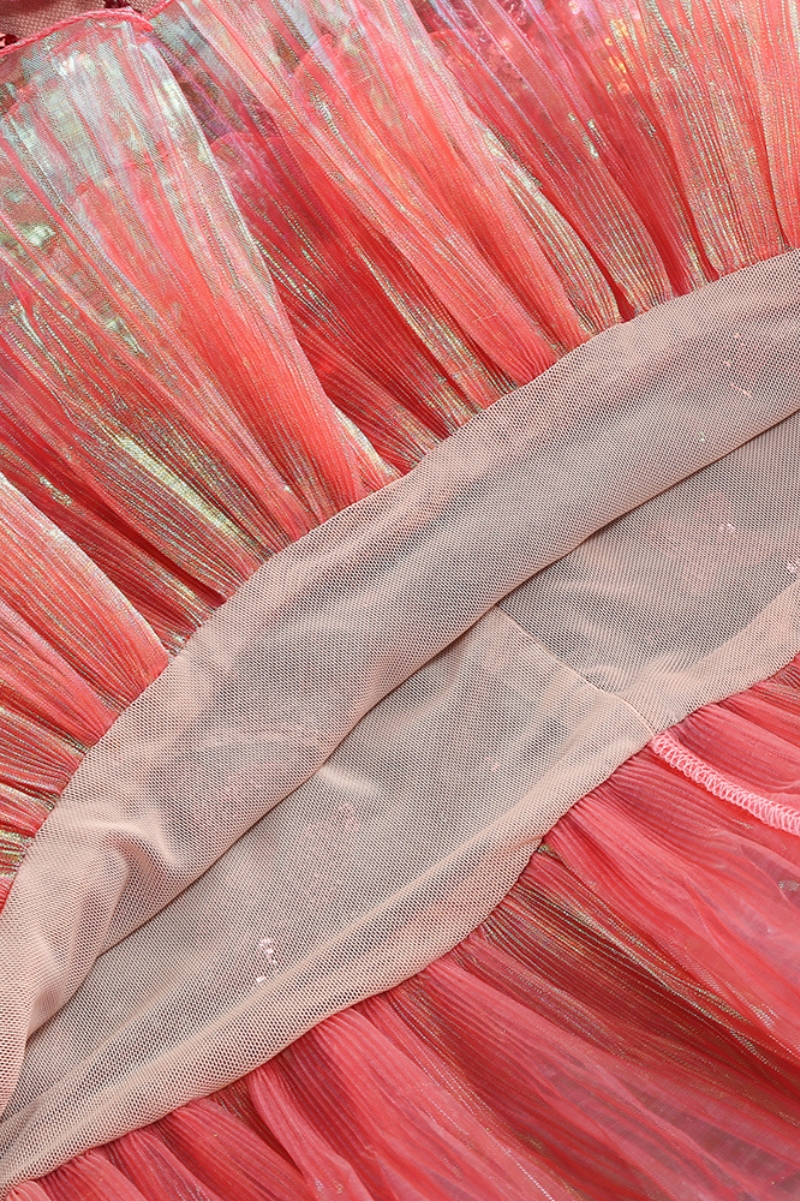 Tovitk Pink Strapless Mesh Sequin Mini Dress