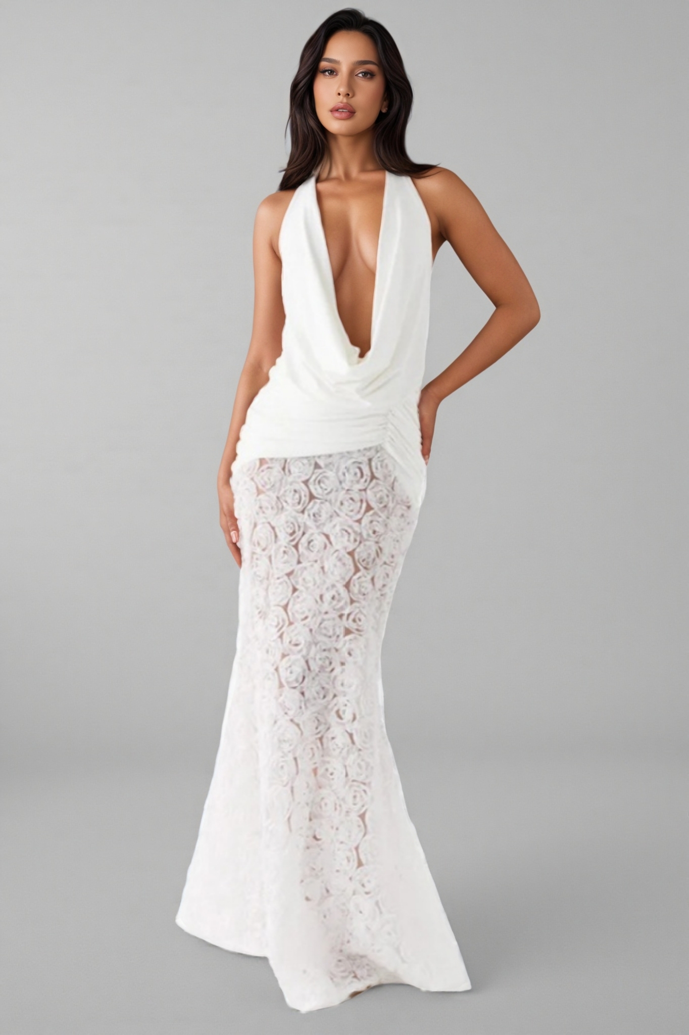 Zeni 3D Floral Backless Maxi Dress