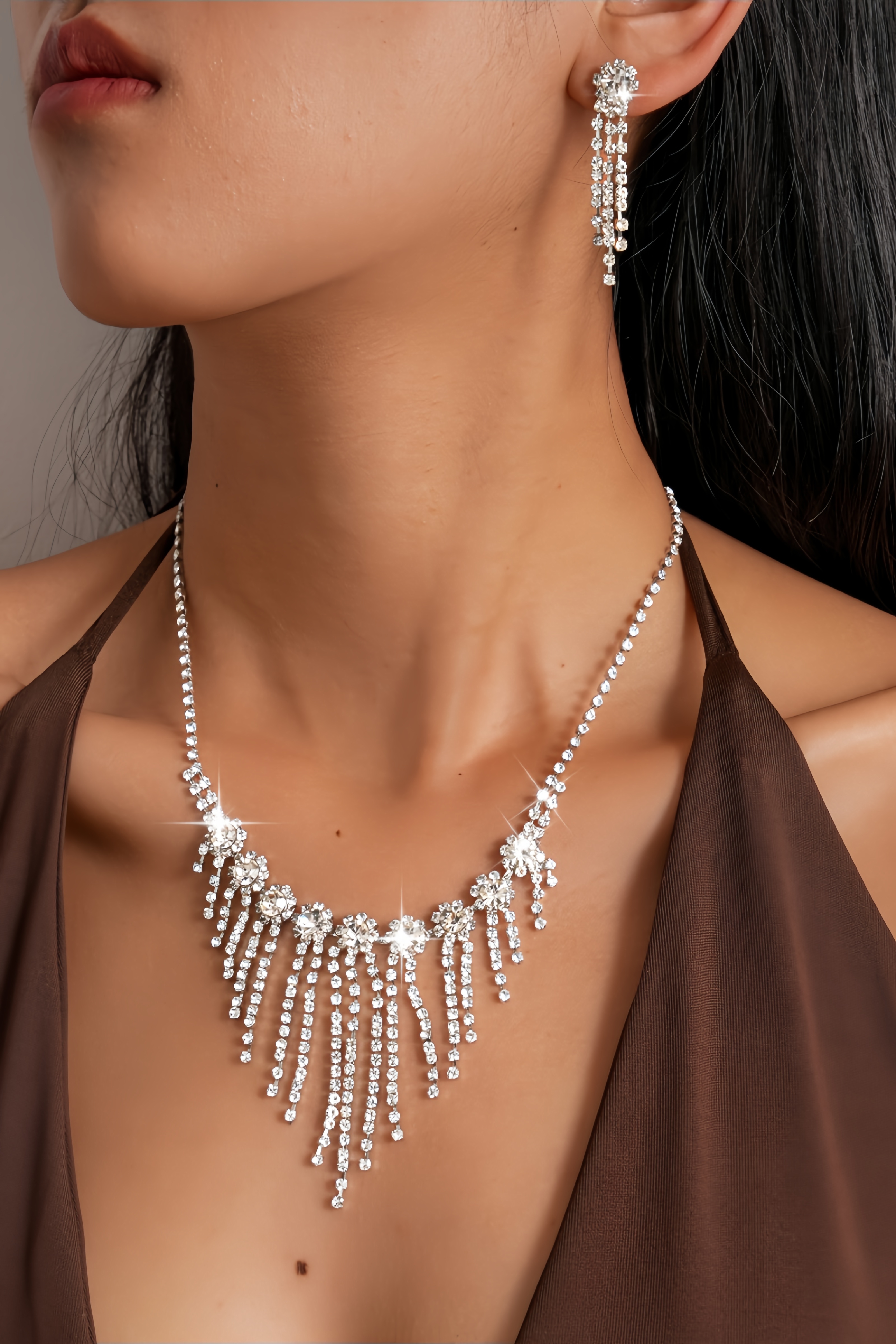 Riltey Diamond Studded Flower Earrings Necklaces