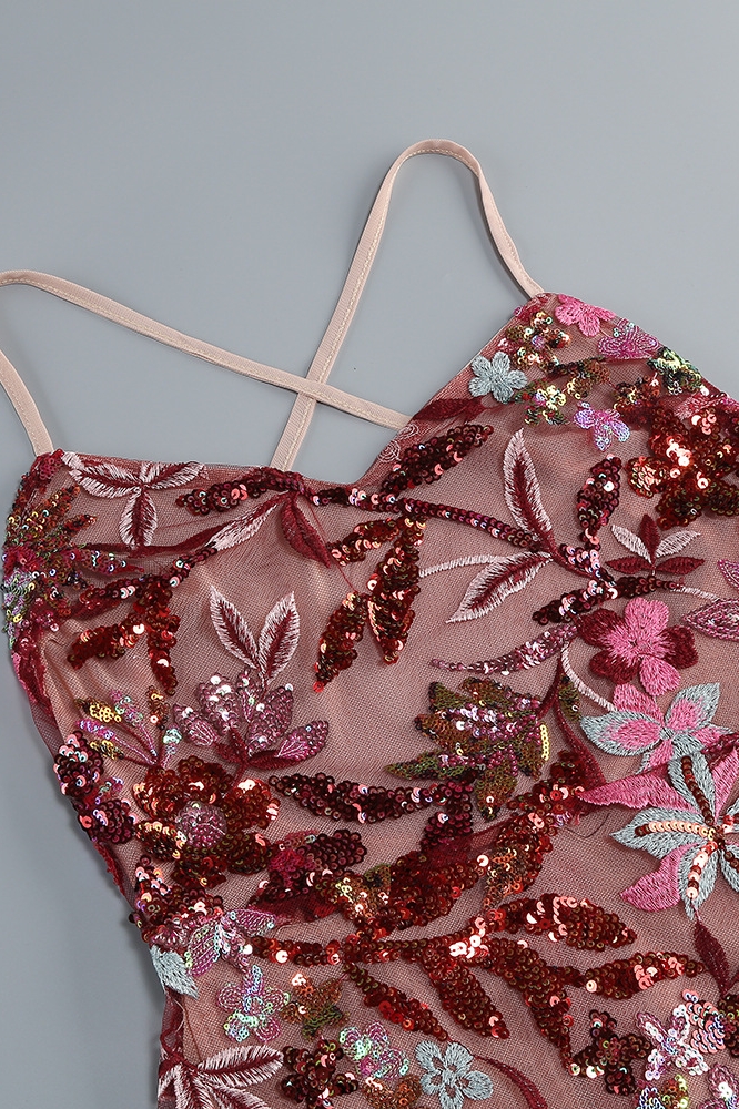 Tovitk Pink Strapless Mesh Sequin Mini Dress