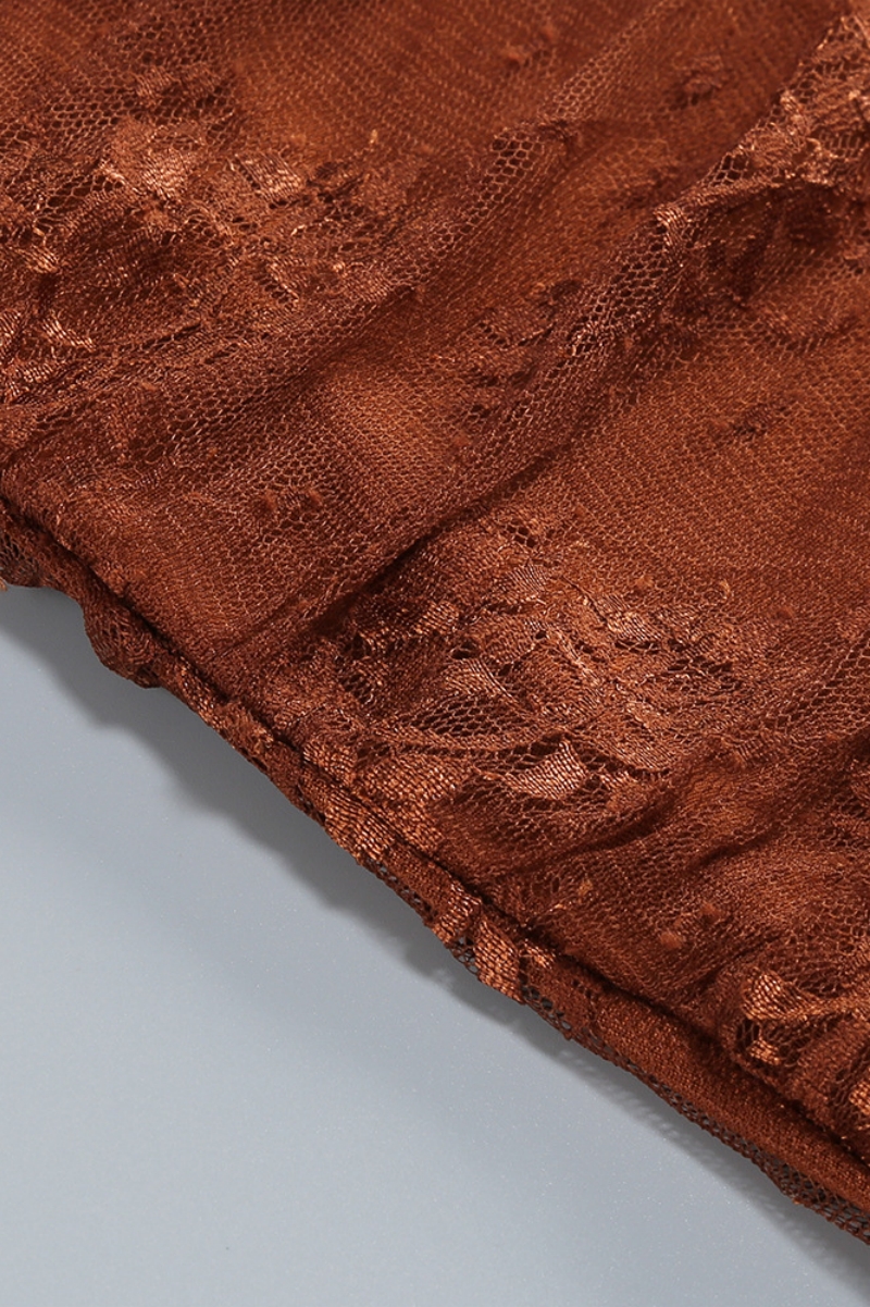 Lamellia Brown Halter Neck Lace Maxi Dress