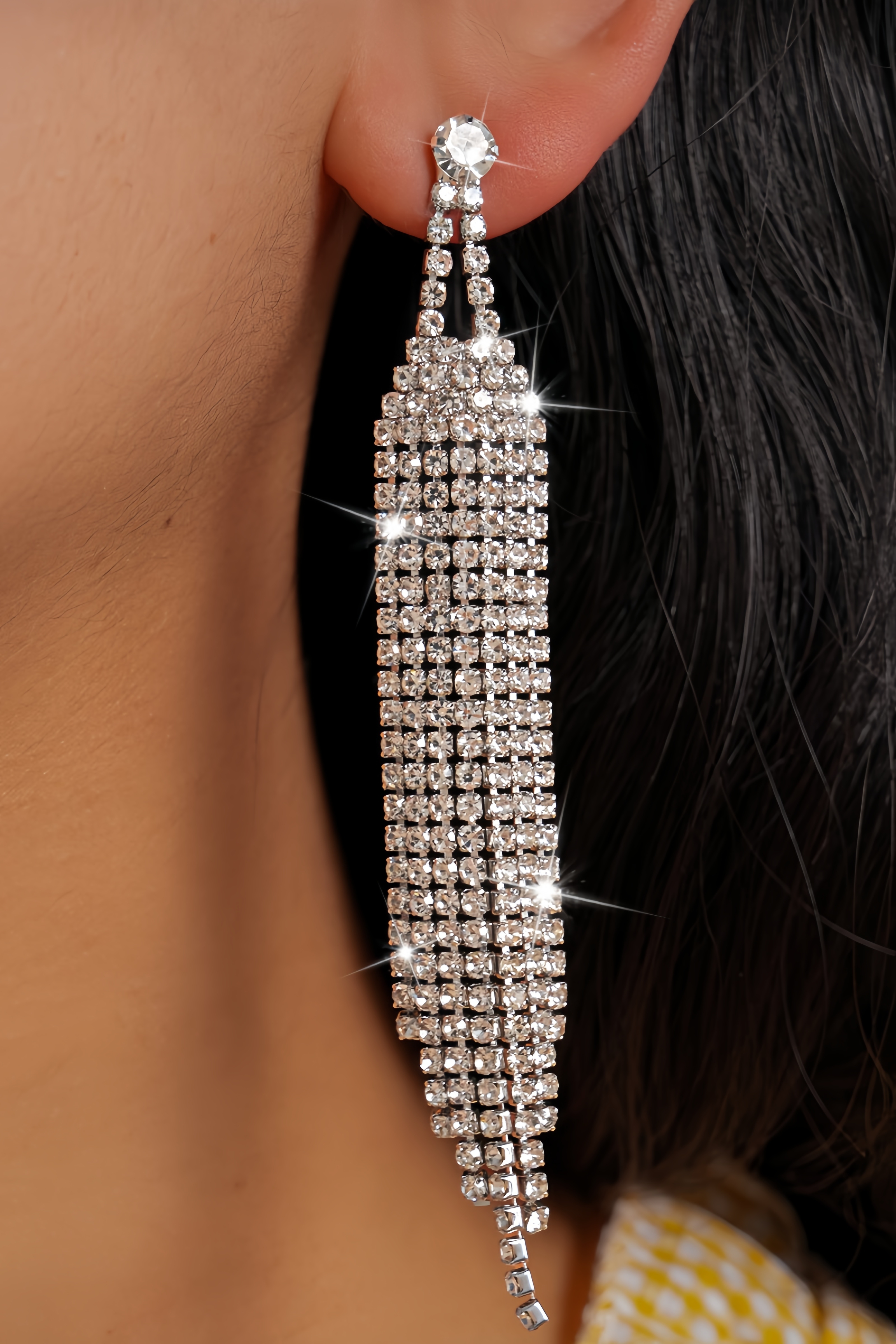 Josphy Diamond Studded Long Fringe Earrings
