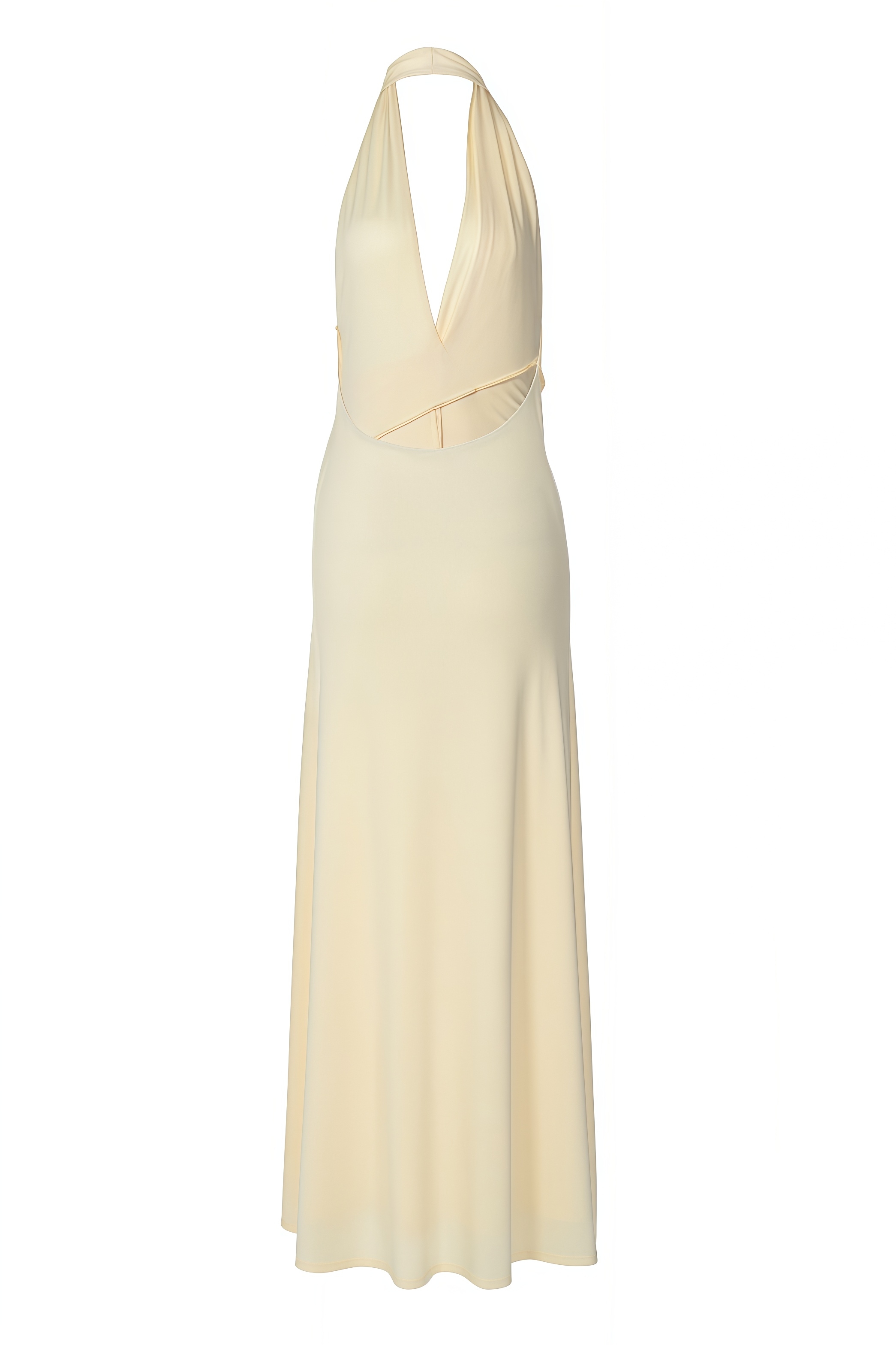 Arilya Yellow Pleated Backless Slit Maxi Dress