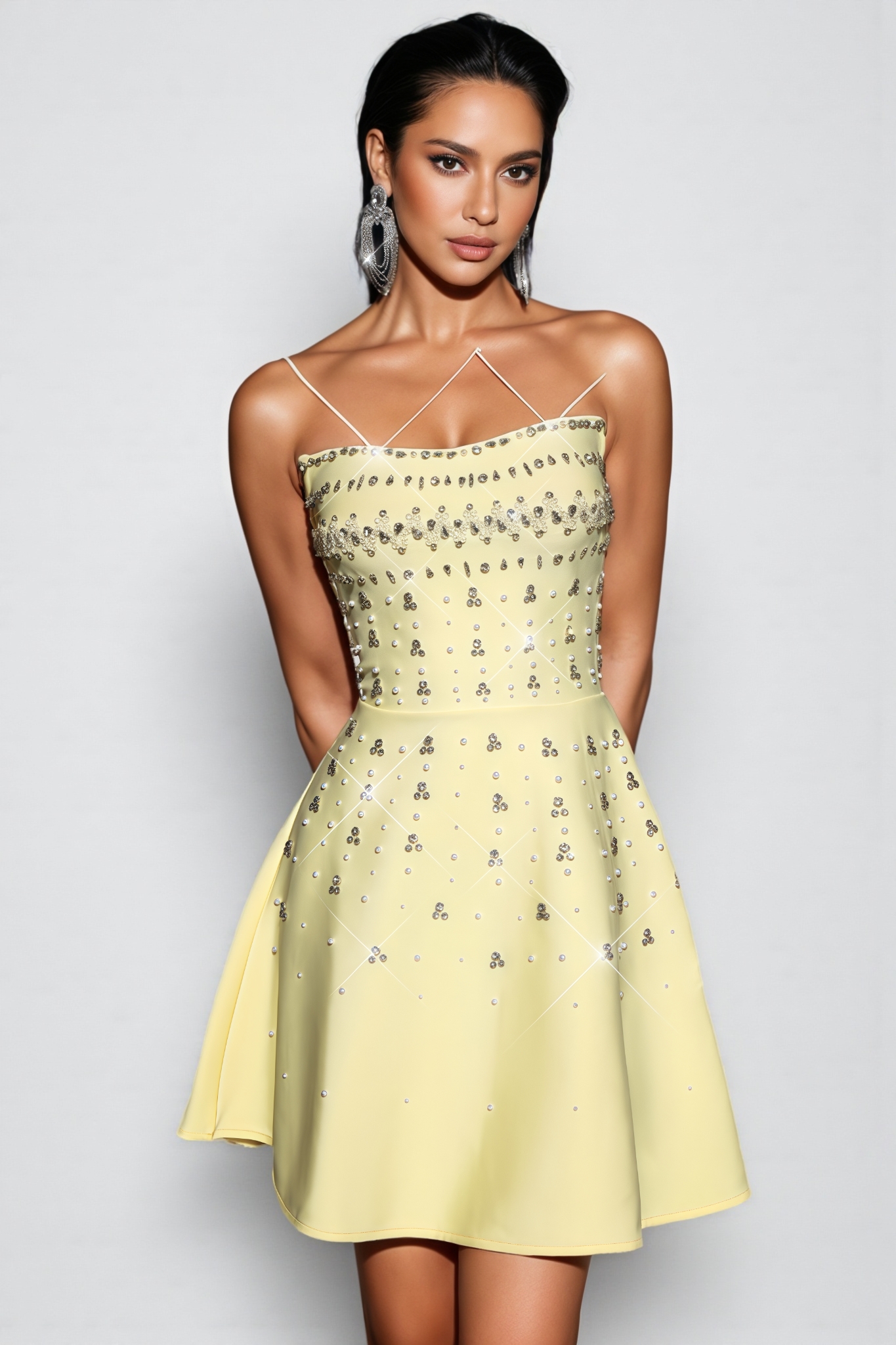 Frivina Yellow Strapless Bandage Mini Dress