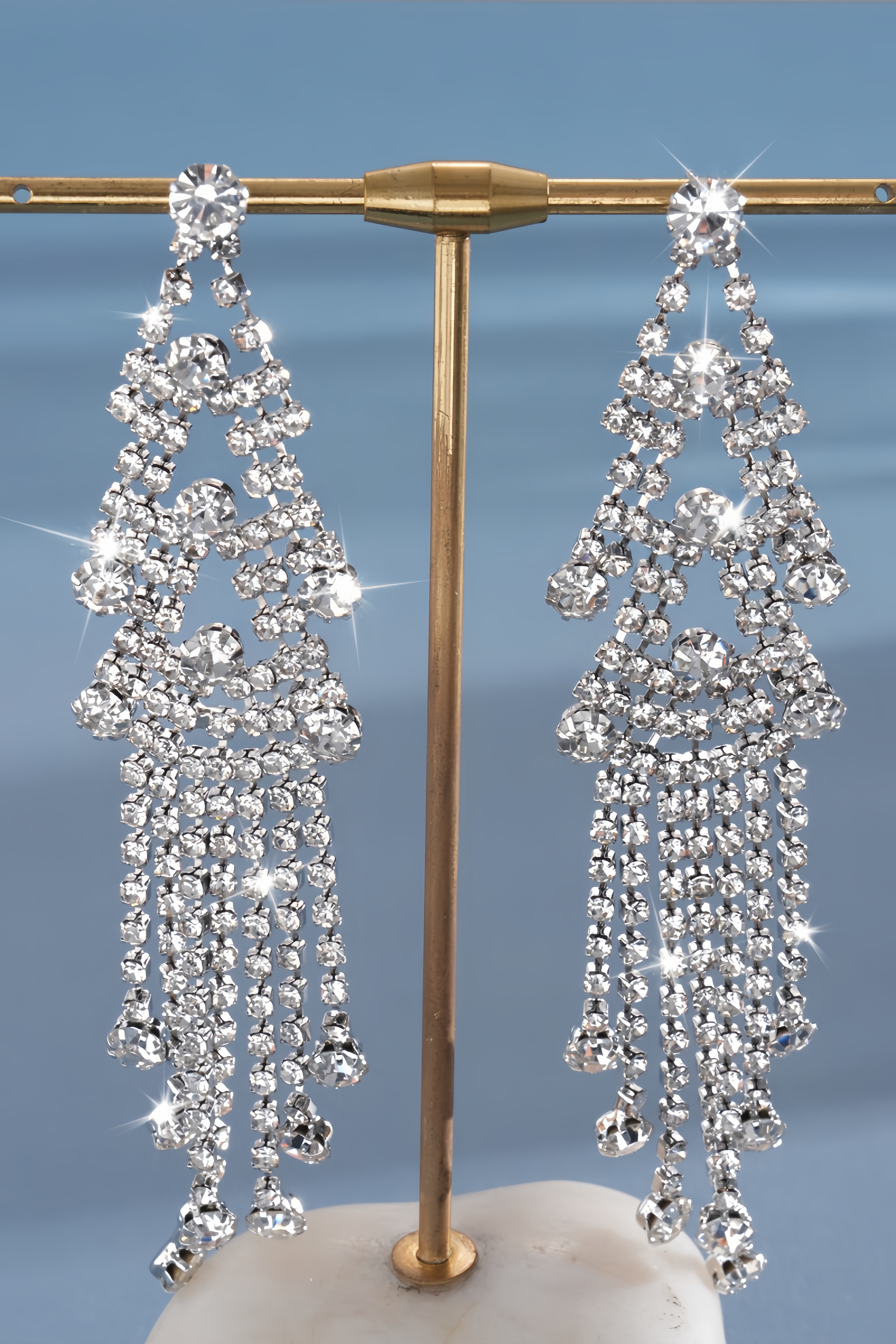 Evyeln Diamond Studded Geometric Fringe Earrings